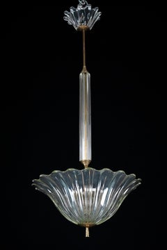 Art Deco Seguso Pendelleuchte aus klarem Murano Glas. Italien 1940er Jahre