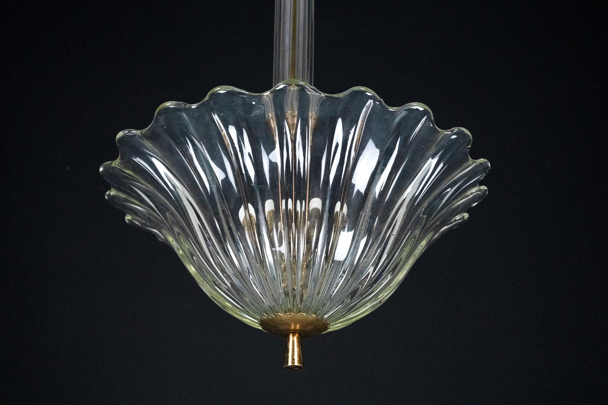 Art Deco Seguso pendant lamp in Clear Murano glass. Italy 1940s For Sale 1