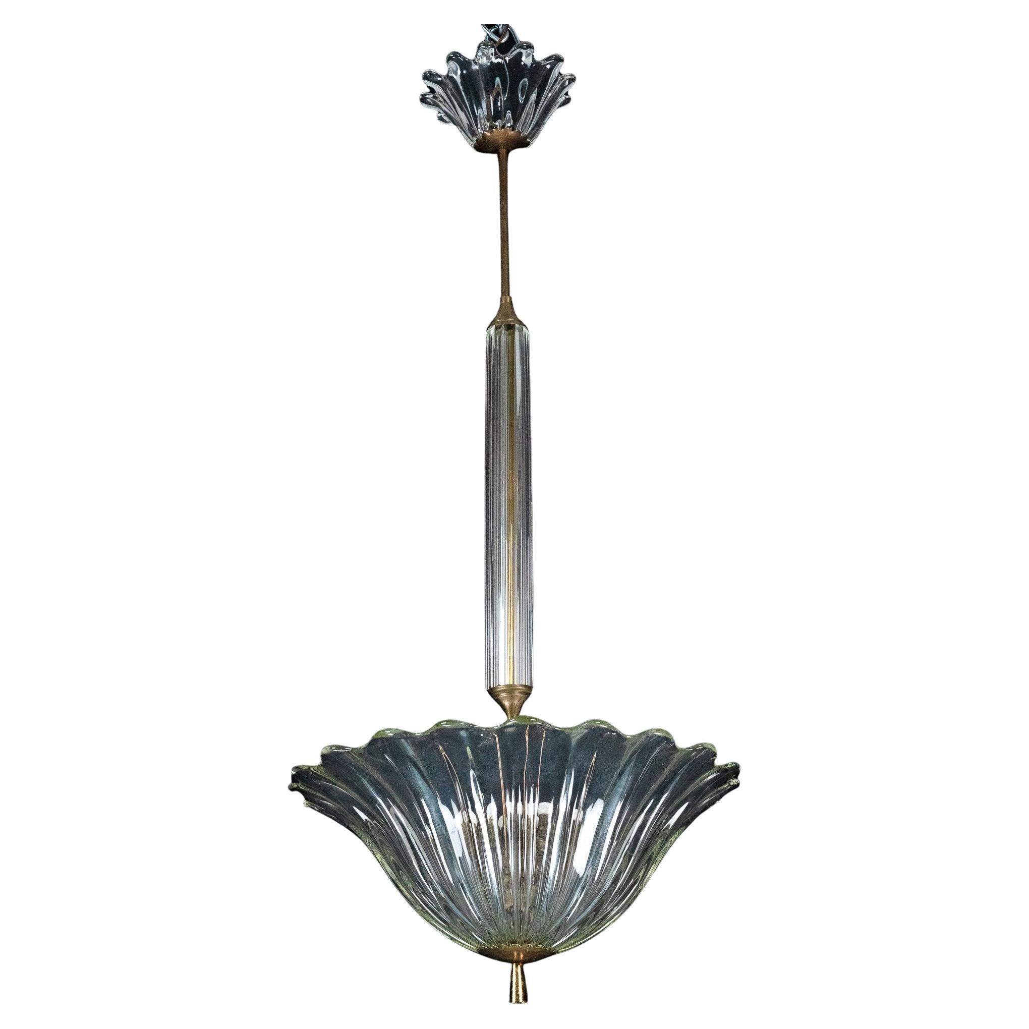 Art Deco Seguso pendant lamp in Clear Murano glass. Italy 1940s For Sale
