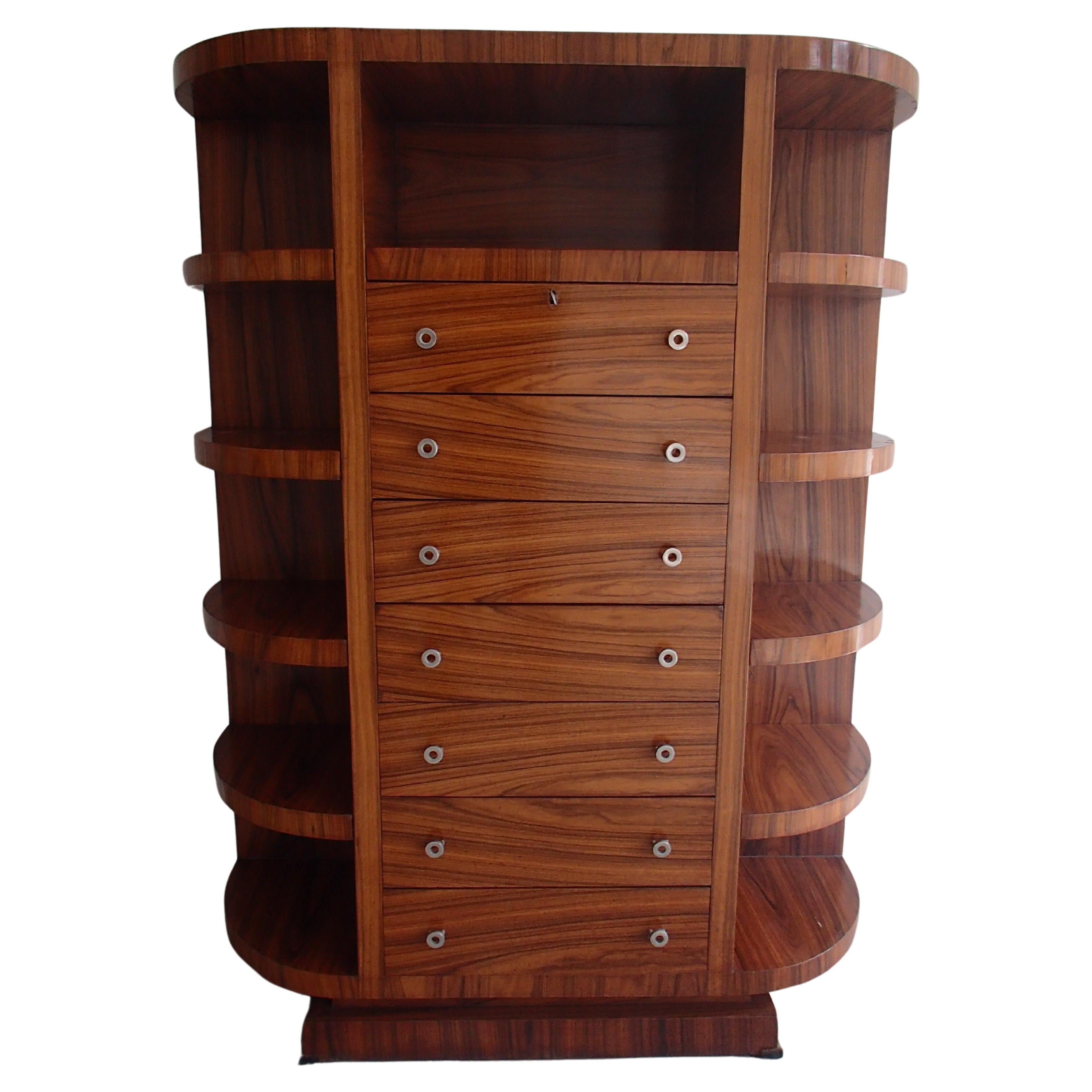 Semainier-Kommode im Art déco-Stil mit 7 Schubladen, Wandnussholz