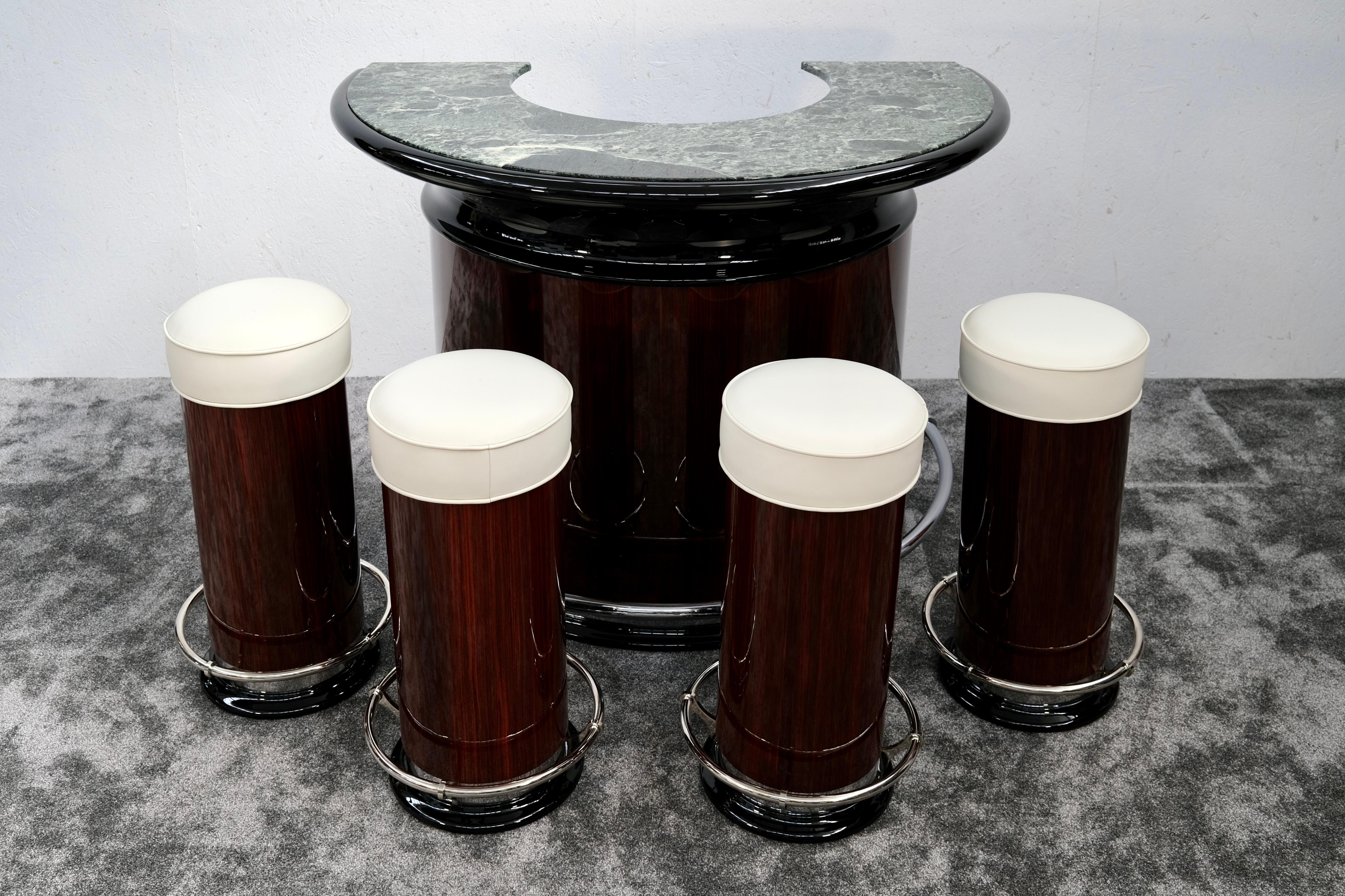 Bar semi-circulaire avec placage de bois de tourbière et plateau en marbre, France, années 1940 en vente 5