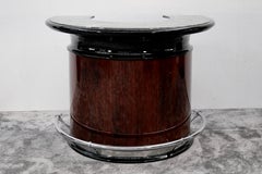 Art Deco Semi-Circular-Bar with reel wood veneer and marble top, France, 1940s