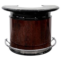Art Deco Semi-Circular-Bar with reel wood veneer and marble top, France, 1940s