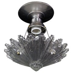 Art Deco Semi Flush Mount Light w/ Sunburst Glass Shade