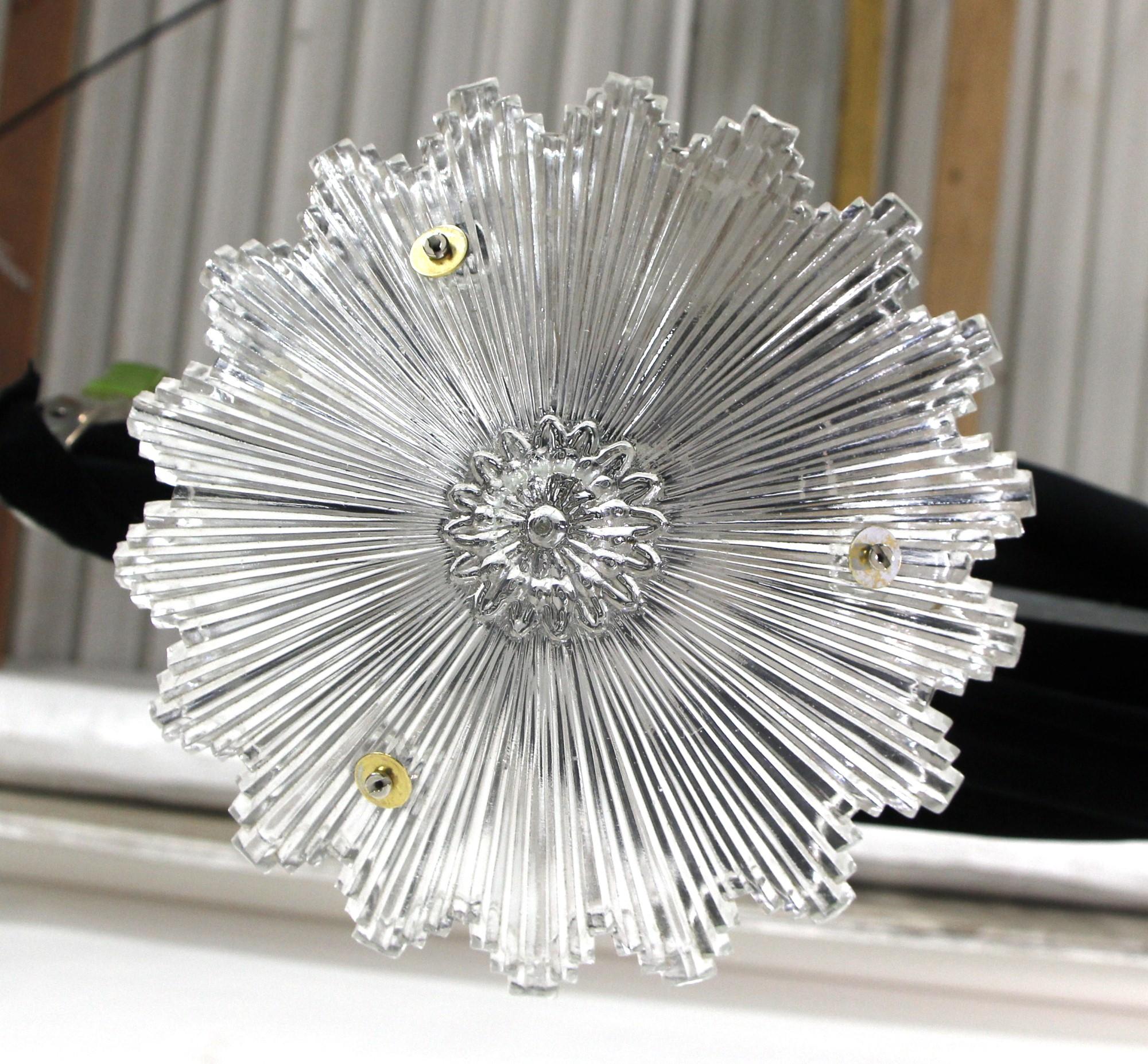 American Art Deco Semi Flush Mount Light w/ Sunburst Glass Shade  For Sale