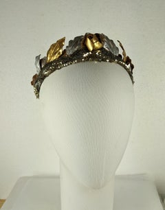 Art Deco Sequin Hair Bandeau of Gilt and Silver Leather Roses