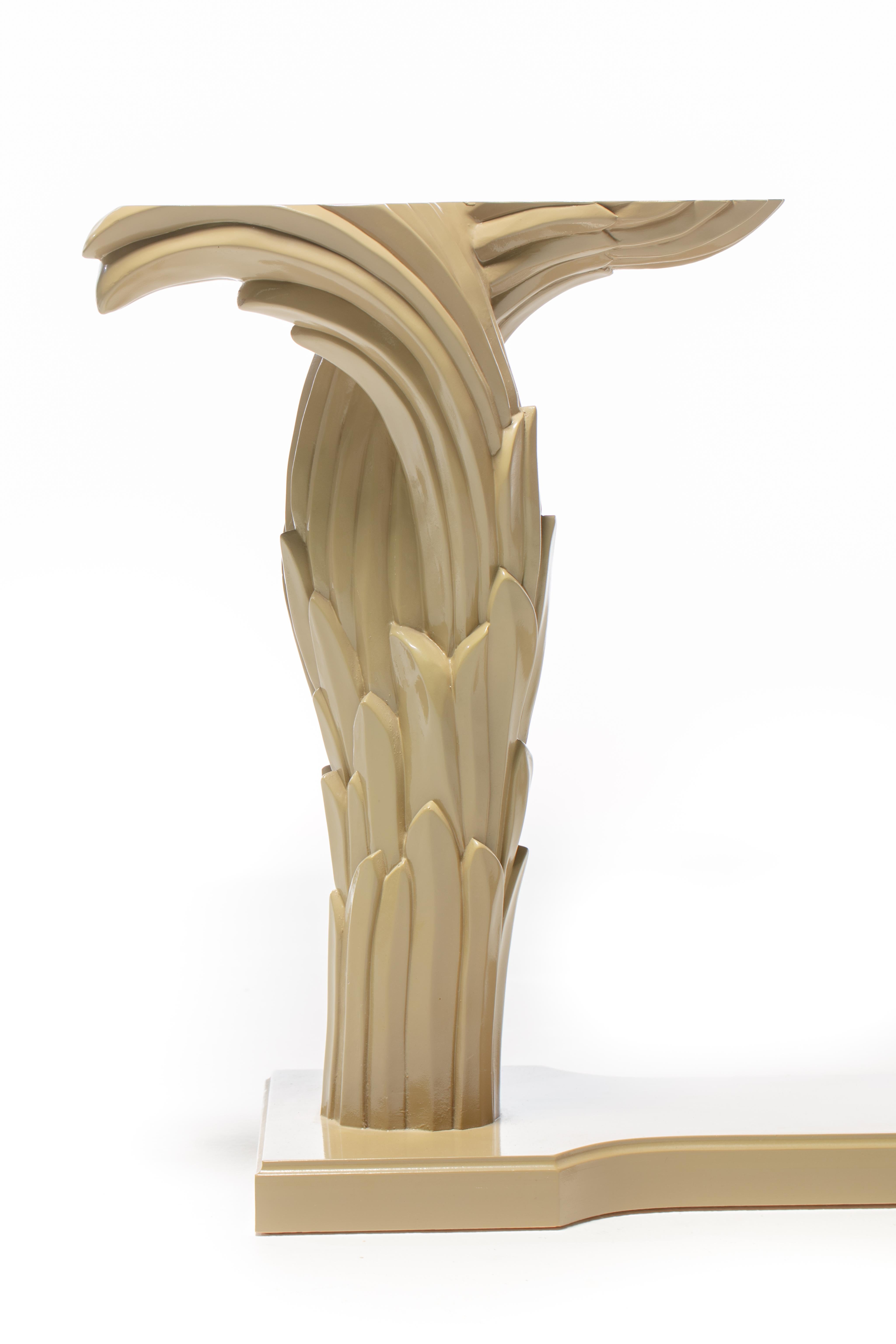 Art Deco Serge Roche Style Palm Leaf Console Lacquered in Almond Latte c. 1980 For Sale 3