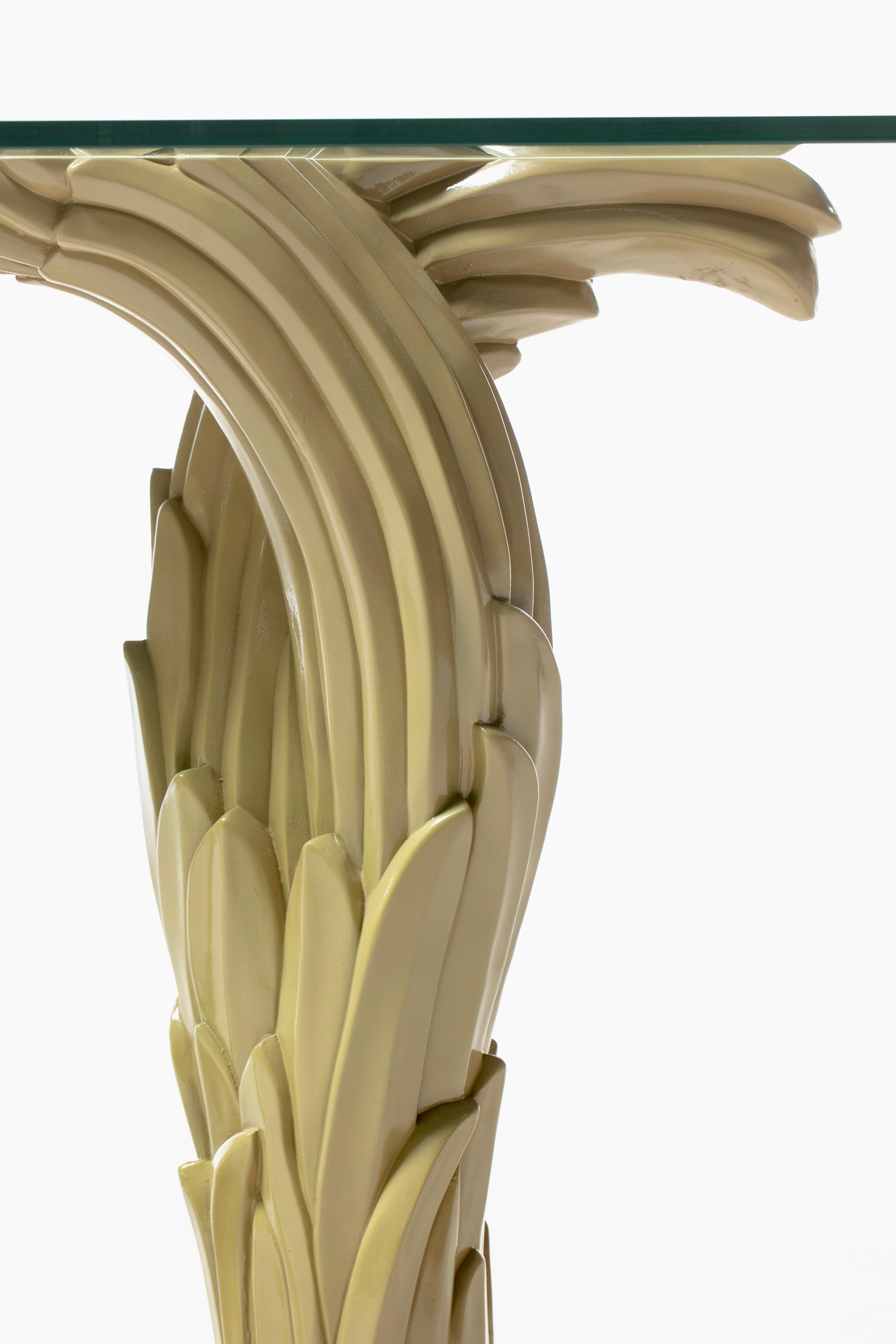 Art Deco Serge Roche Style Palm Leaf Console Lacquered in Almond Latte c. 1980 For Sale 5