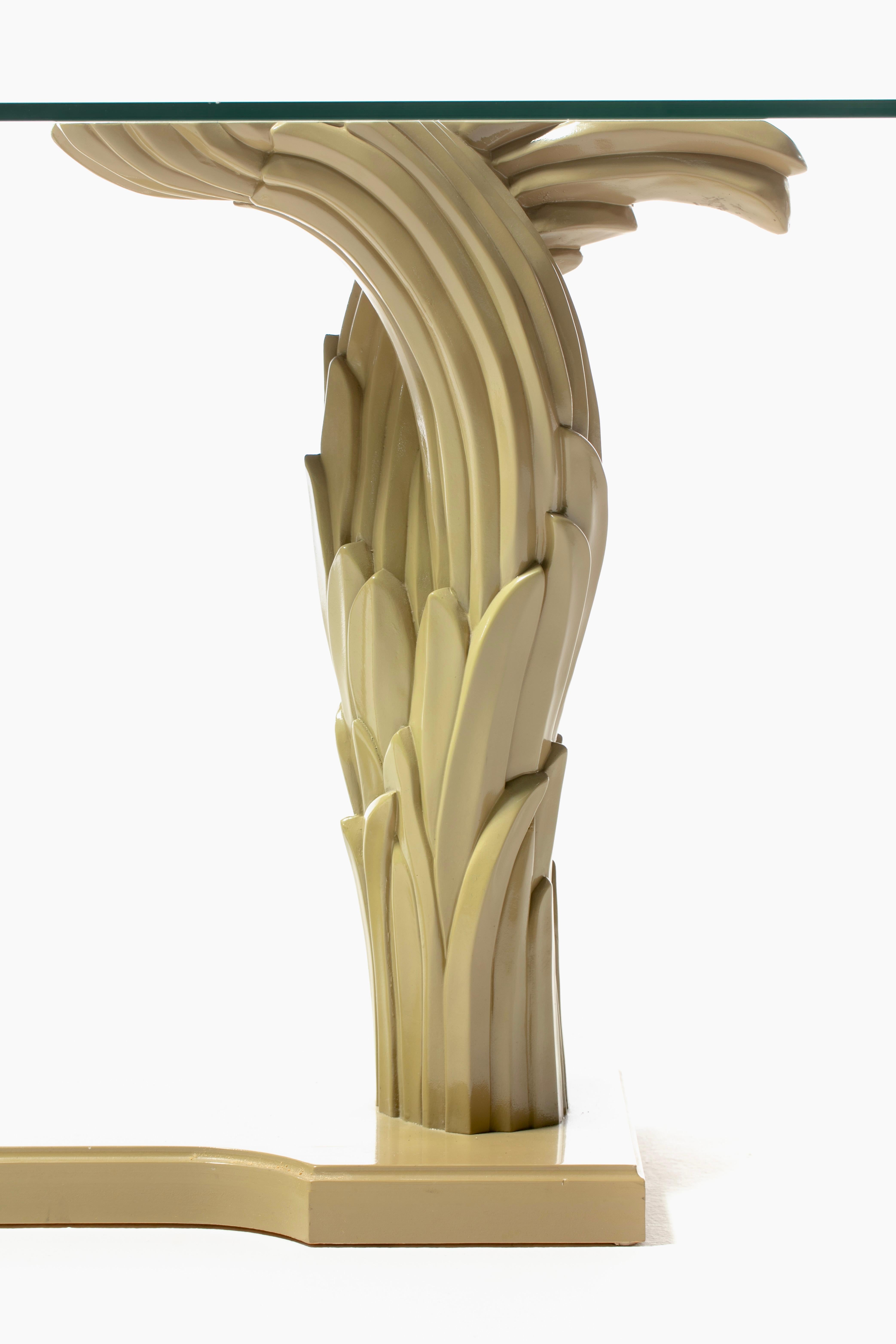 Art Deco Serge Roche Style Palm Leaf Console Lacquered in Almond Latte c. 1980 For Sale 8