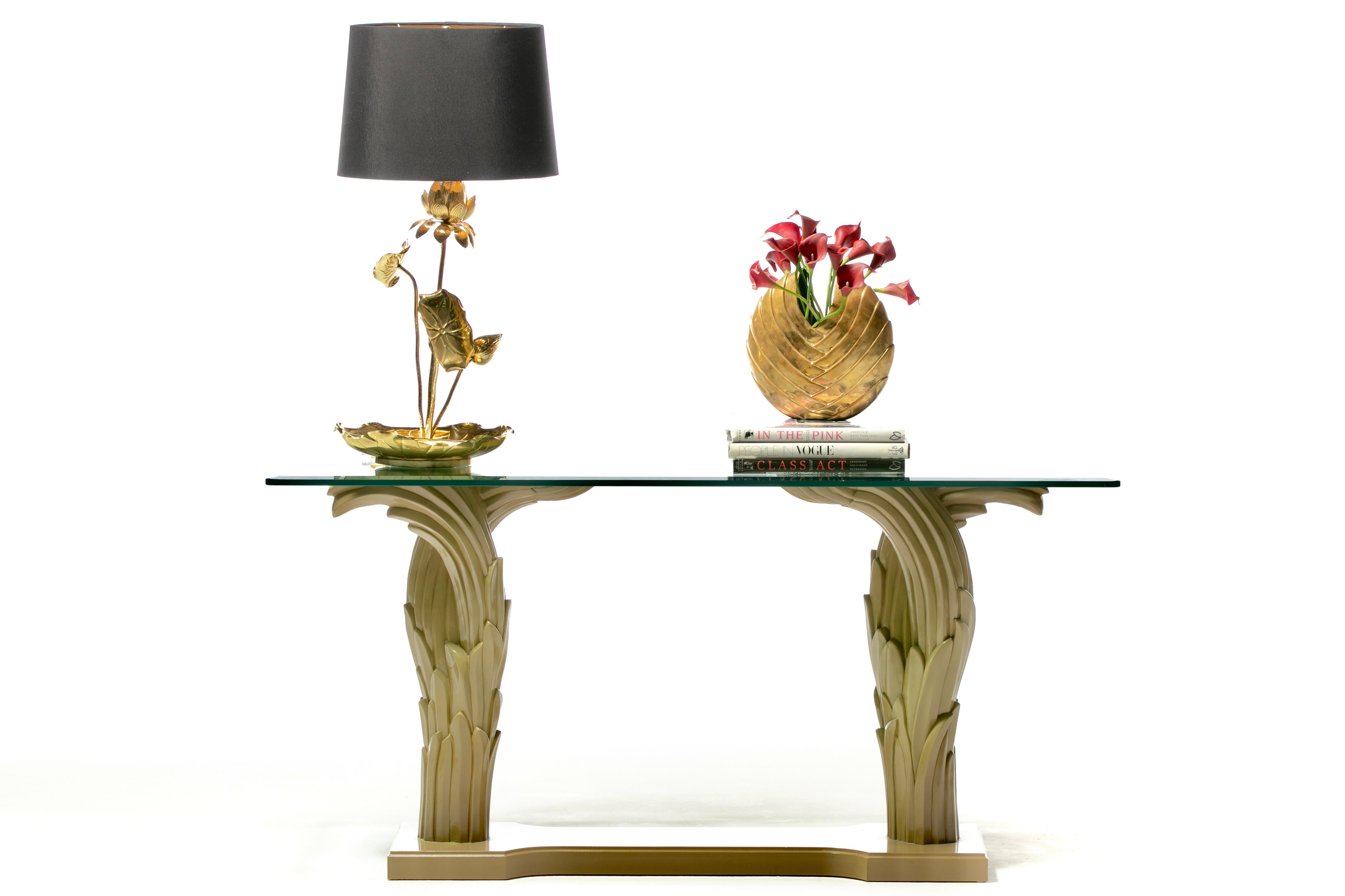 Art Deco Serge Roche Style Palm Leaf Console Lacquered in Almond Latte c. 1980 For Sale 12