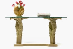Art Deco Serge Roche Style Palm Leaf Console Lacquered in Almond Latte c. 1980