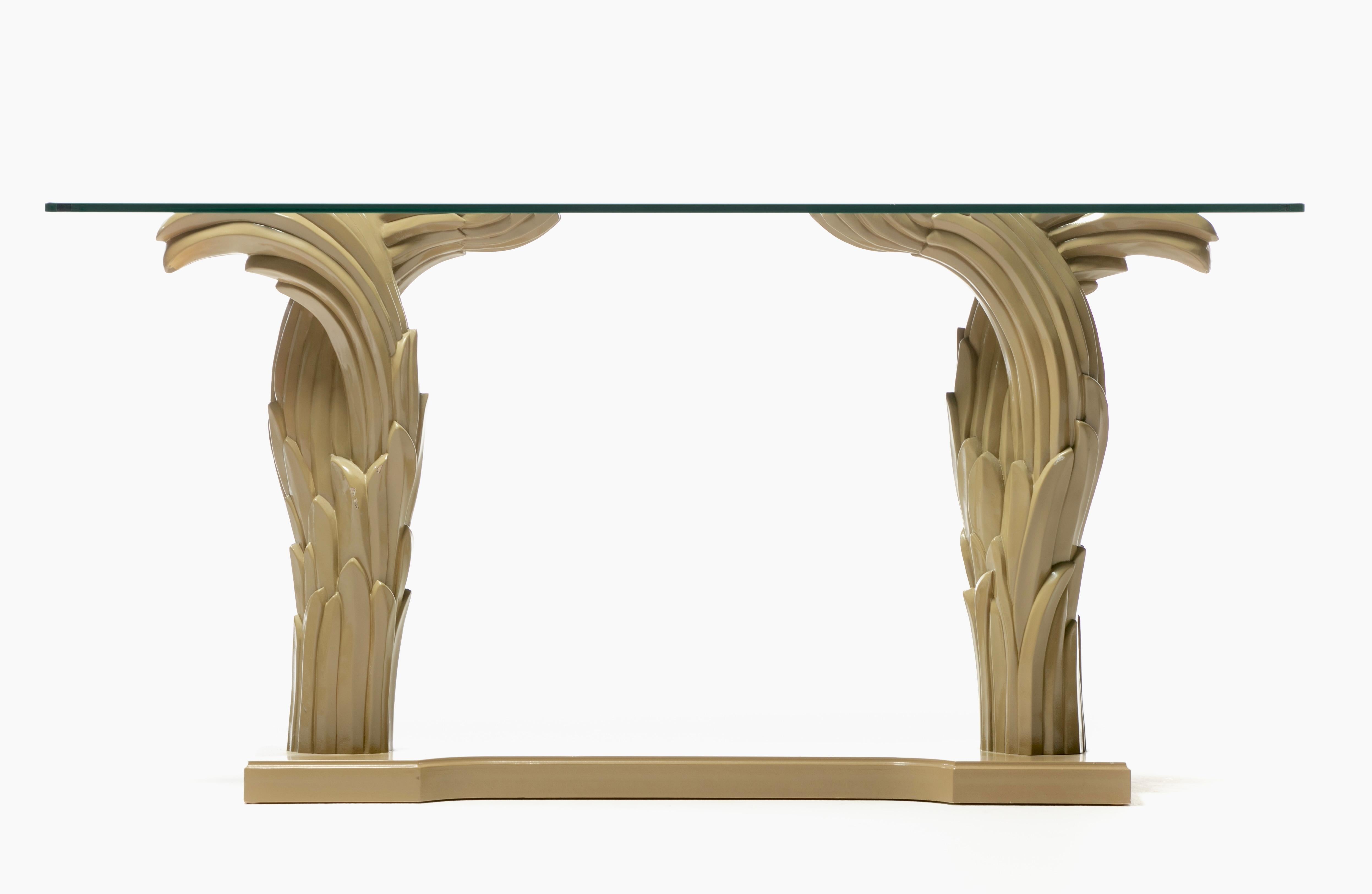 Art Deco Serge Roche Style Palm Leaf Console Lacquered in Almond Latte c. 1980 For Sale 13