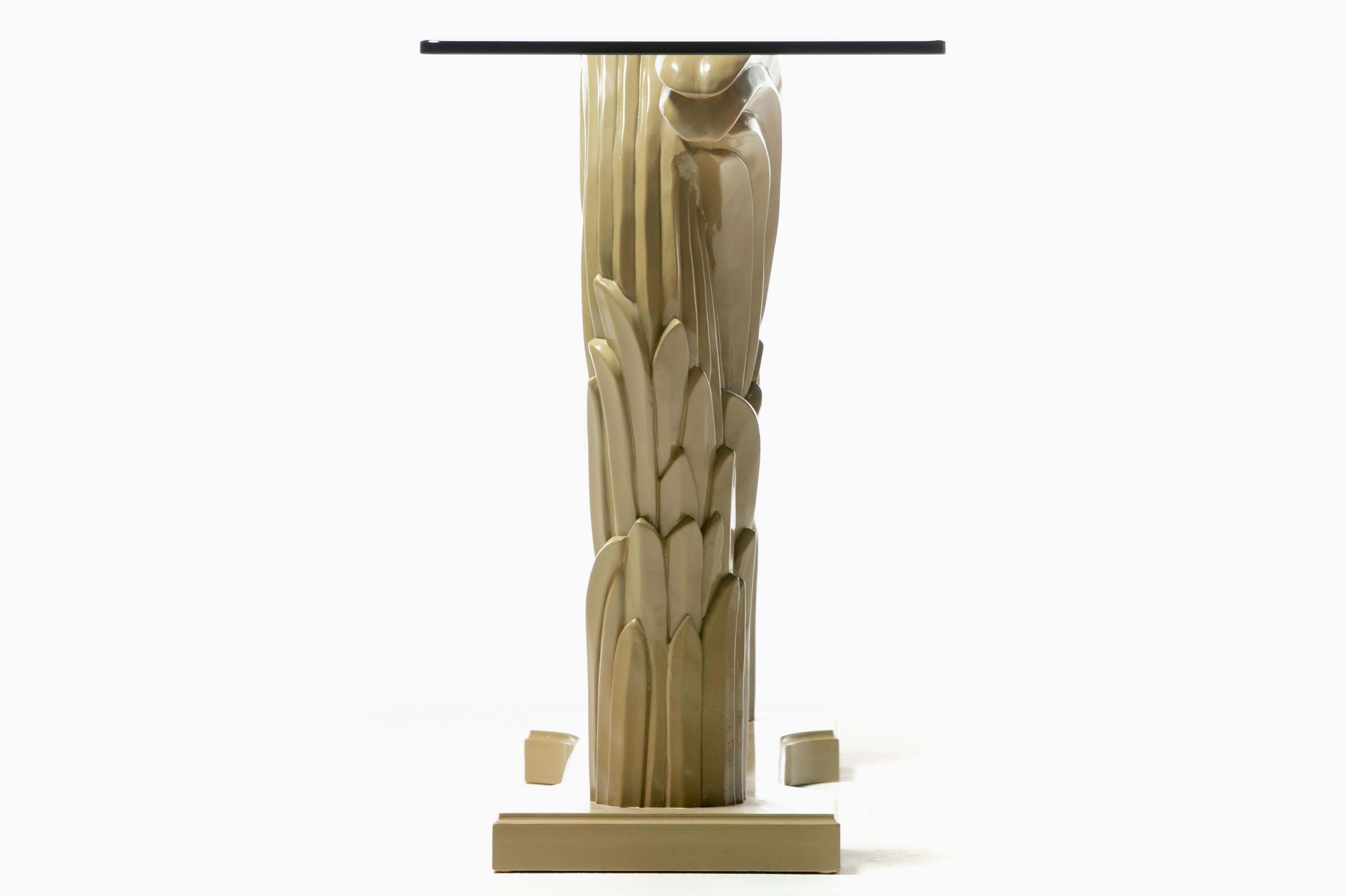 Art Deco Serge Roche Style Palm Leaf Console Lacquered in Almond Latte c. 1980 In Good Condition For Sale In Saint Louis, MO