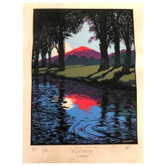 Art Deco Serigraph Landscape by Artist Ernesto Garcia Cabral Signed & Dated