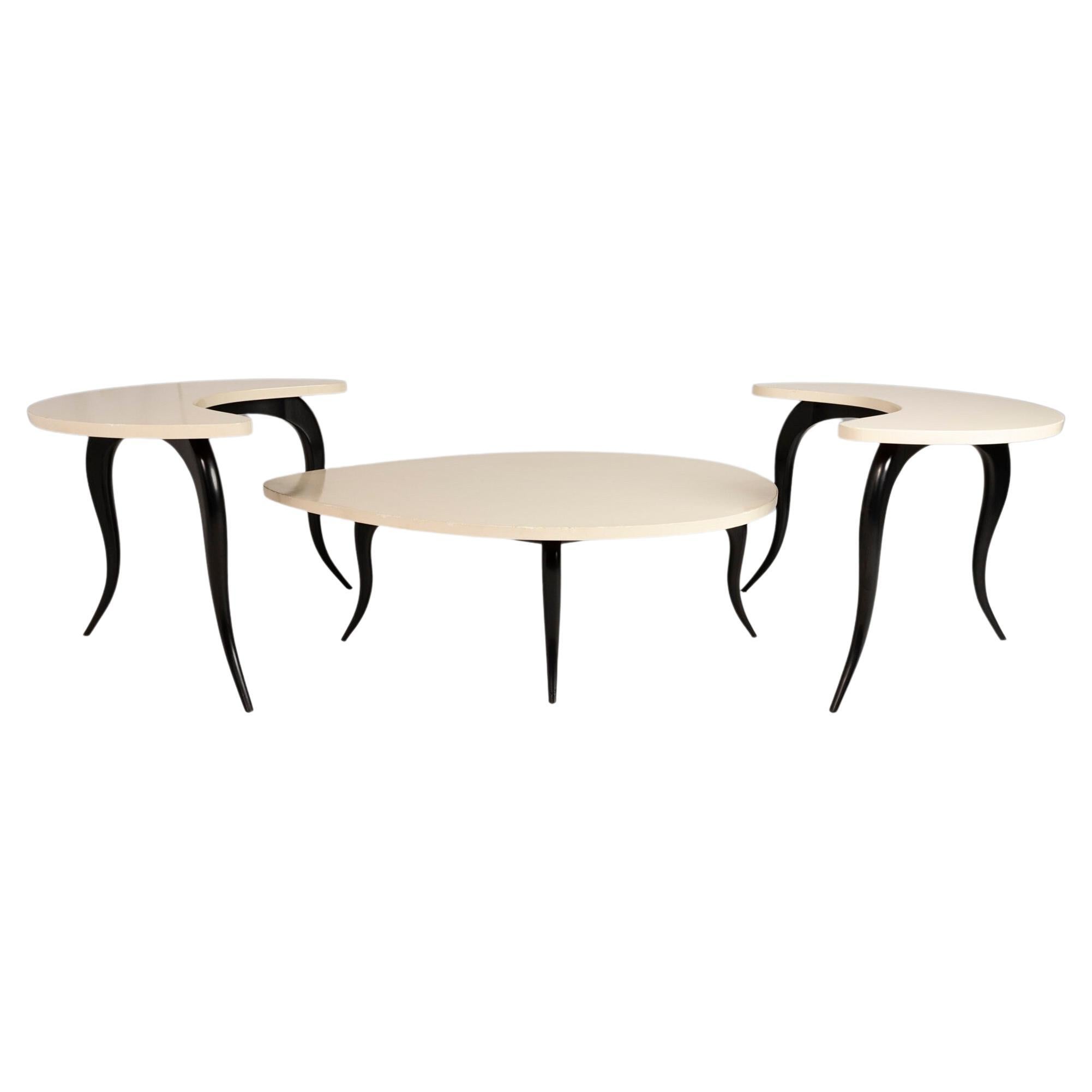 Art Deco Serpentine 3 Piece Table Set After Osvaldo Borsani Including a Coffee For Sale