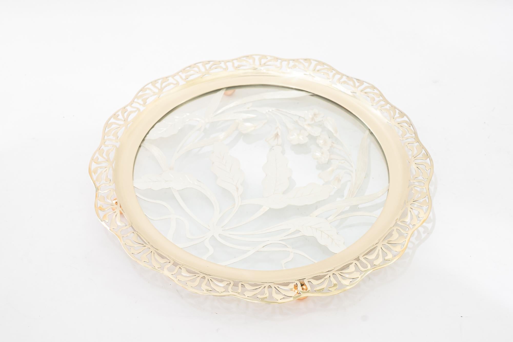Art Deco Servierteller mit Glas um 1920er Jahre (Art déco) im Angebot