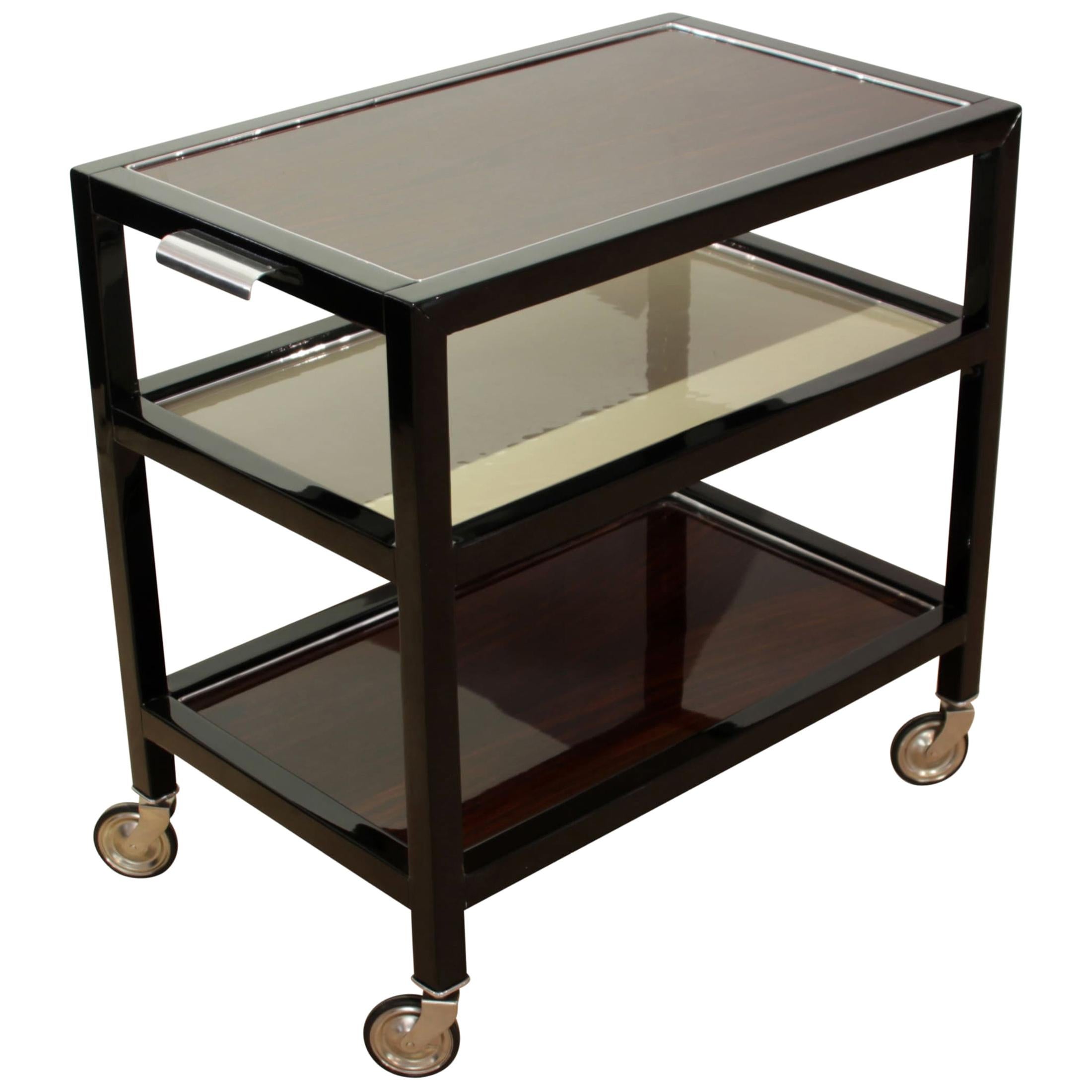 Art Deco Serving Table, Rosewood and Black Lacquer, France, circa 1940