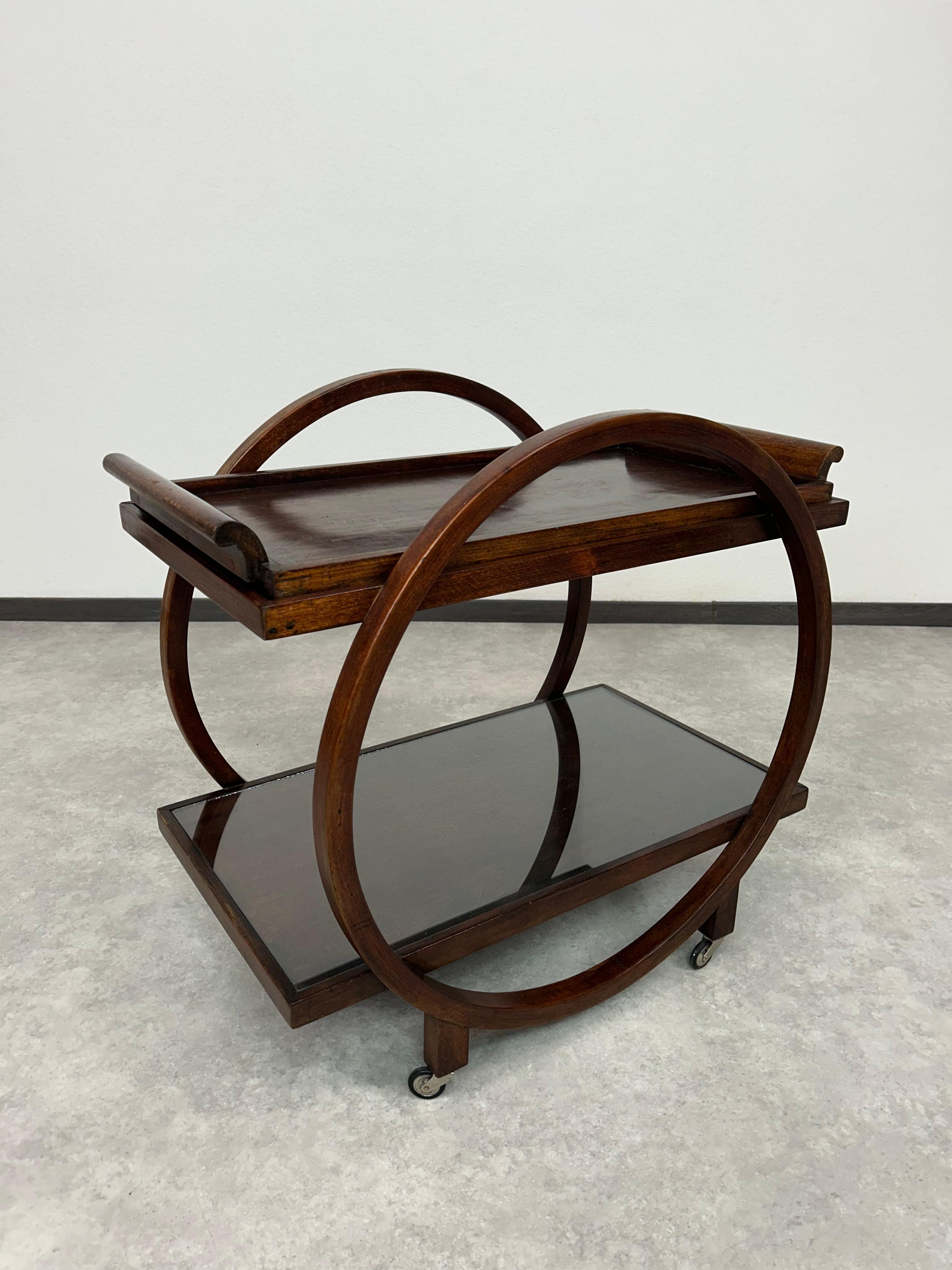 Art deco serving trolley by Thonet Debrecen. Professionally stained and repolished.