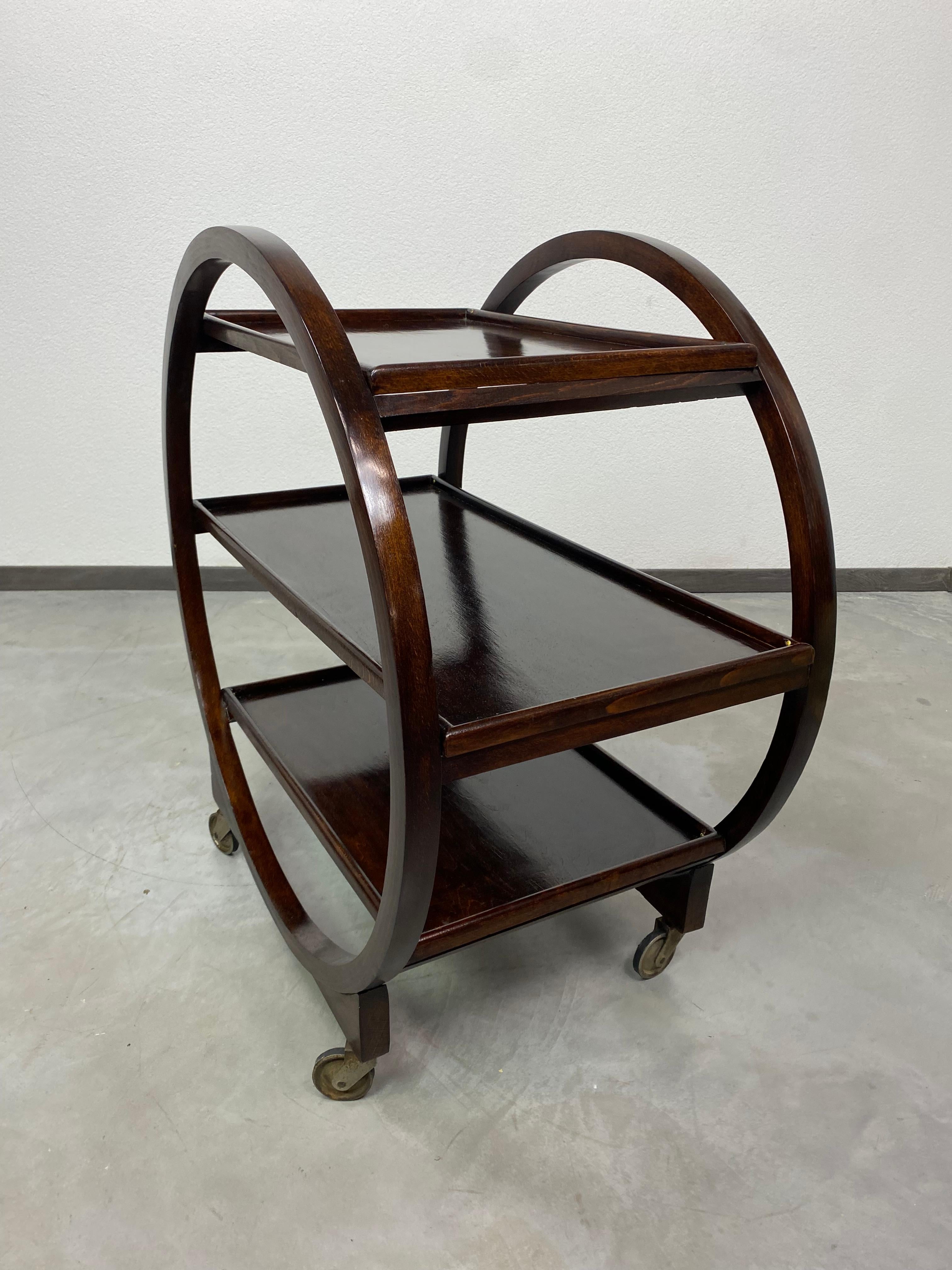 Art deco serving trolley by no.1157 by Thonet Debrecen 1930 For Sale 3