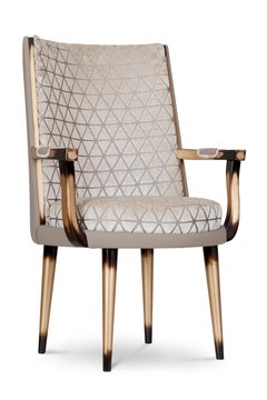 Art Deco Set/2 De Castro Dining Chairs With Arms, Jacquard, Greenapple