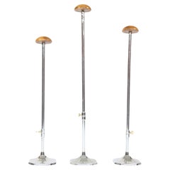Art Deco Set 3 Chrome & Beech Shop Display Hat Stands
