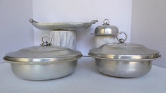 Art Deco Set 4 Hand Forged Aluminum Buenilum Serving Pieces, Buehner Wanner 40s