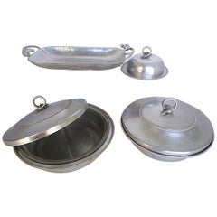 Art Deco Set 4 Hand Forged Aluminum Buenilum Serving Pieces, Buehner Wanner 40s
