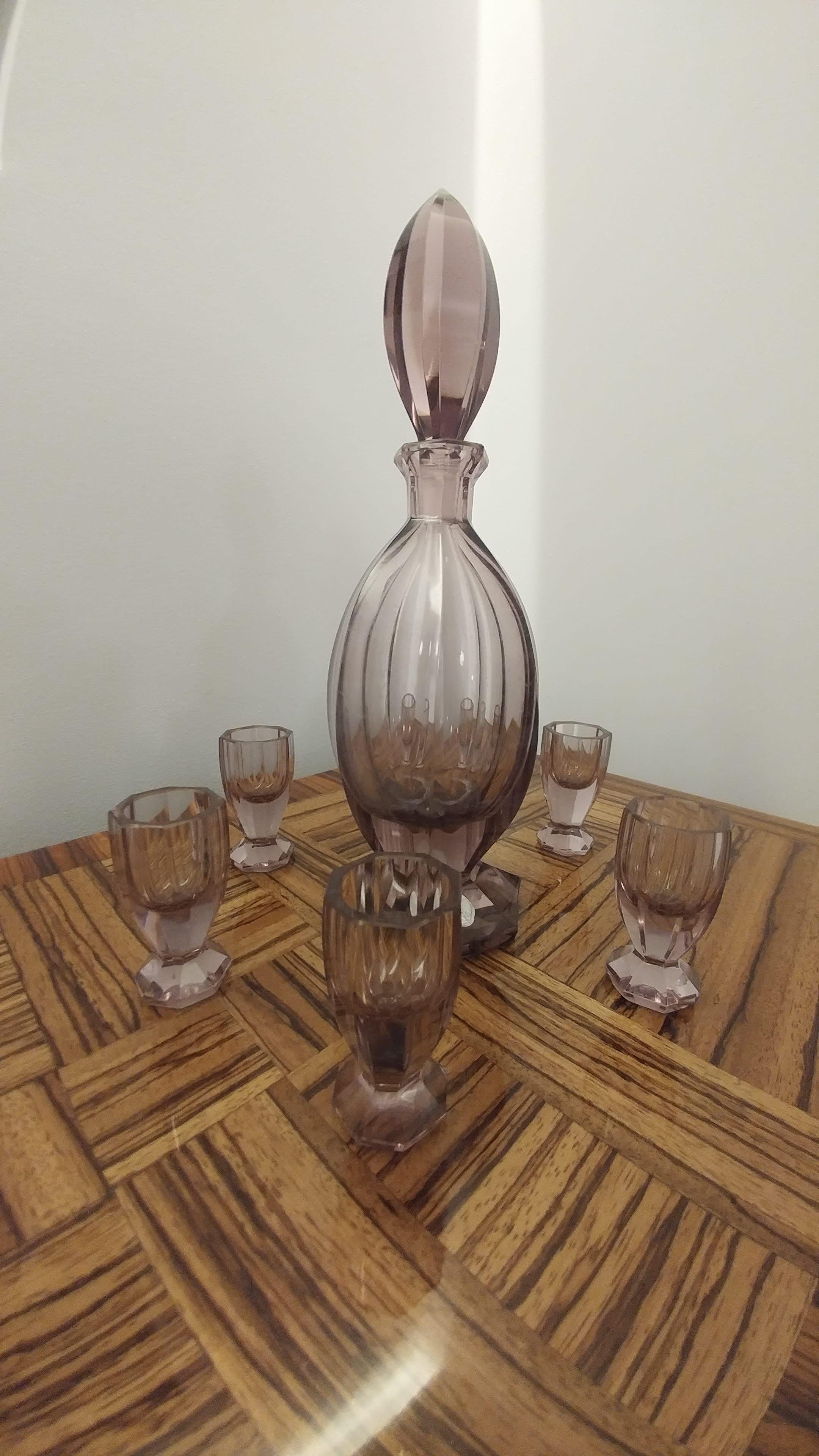 Art Deco Set Decanter and 6 Glasses For Sale 2