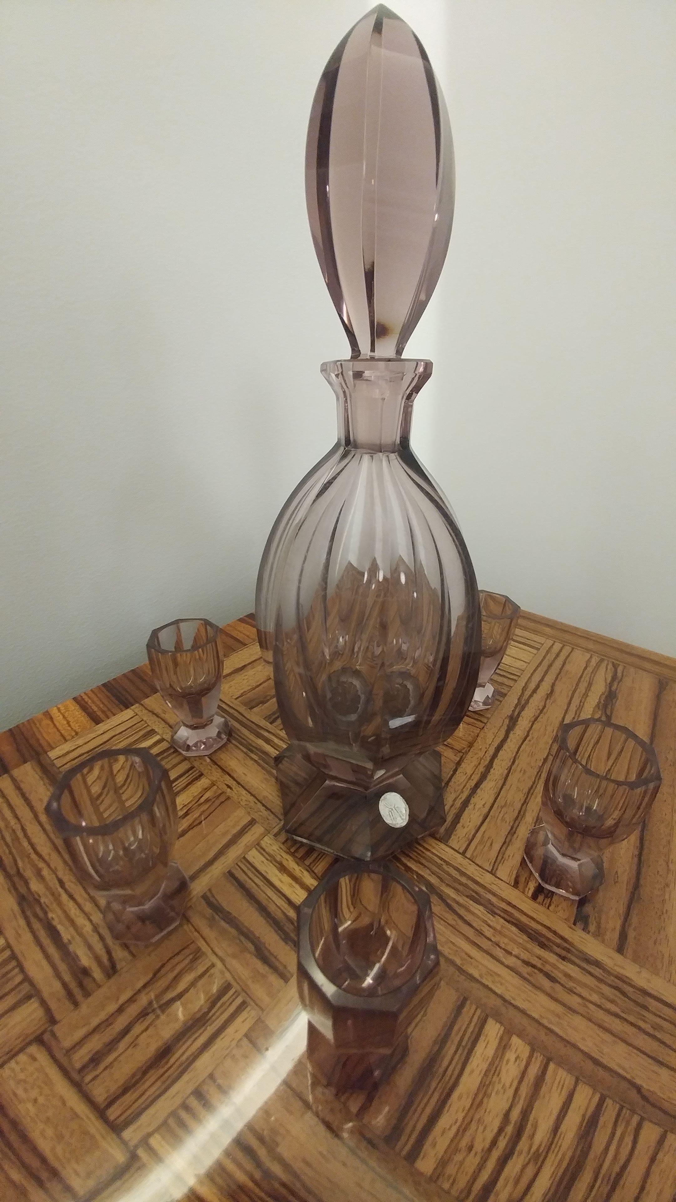 Art Deco Set Decanter and 6 Glasses For Sale 4