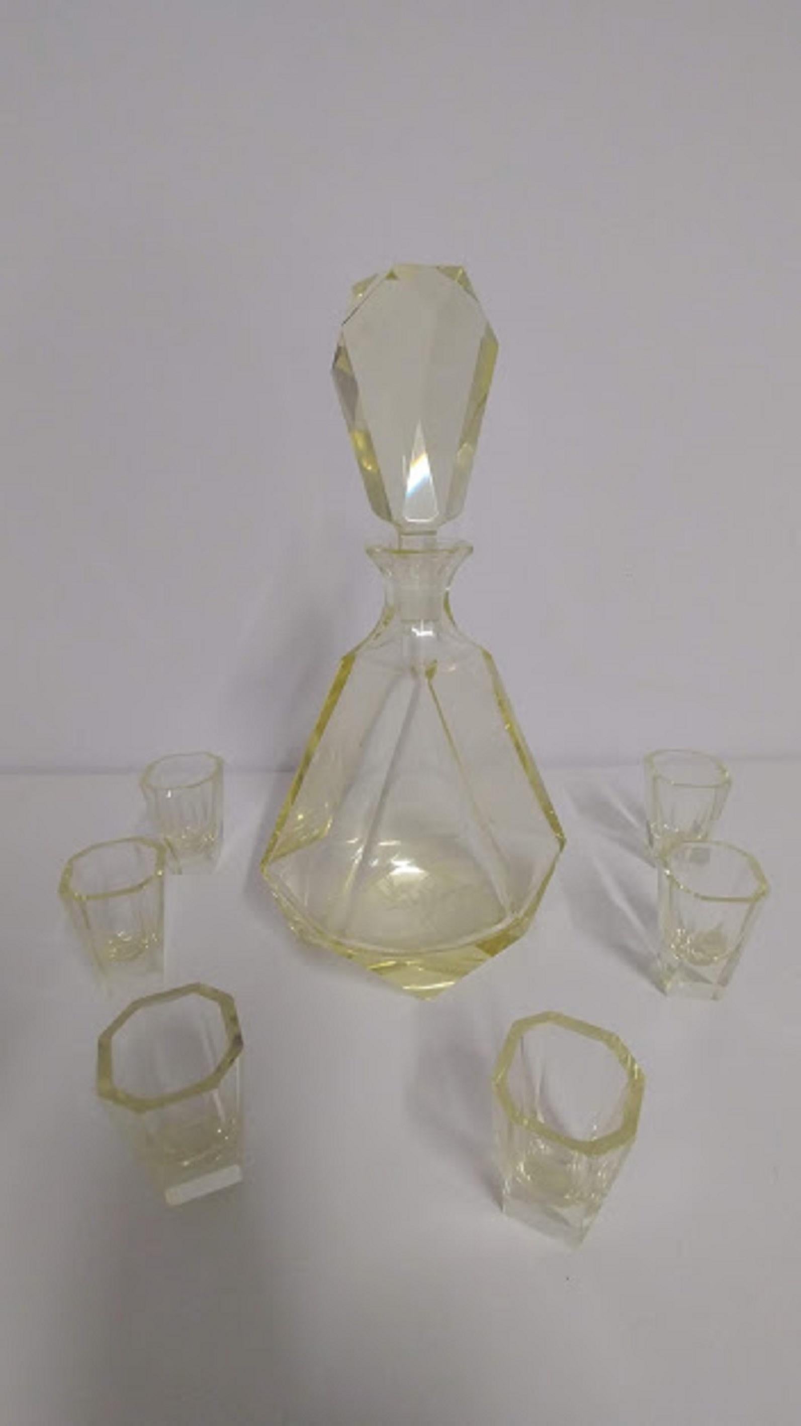 Czech Art Deco Set Decanter and 6 Glasses . For Sale