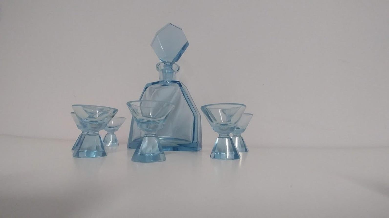 Early 20th Century Art Deco Set Decanter and 6 Glasses from 1930 For Sale