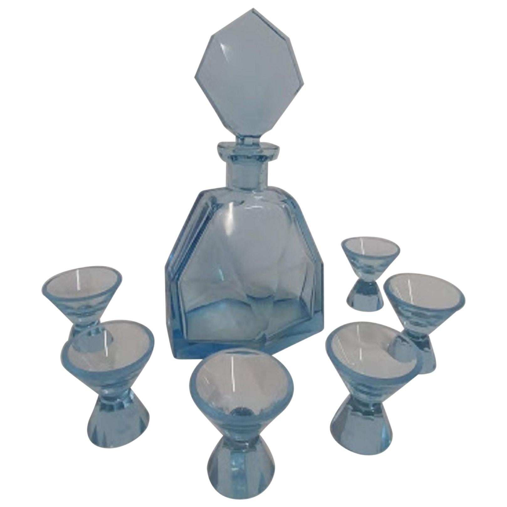 Art Deco Set Decanter and 6 Glasses from 1930