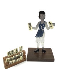 Set di marcatori in vetro Art Deco "Il venditore di giornali" Firmato Sudre, Francia, 1930