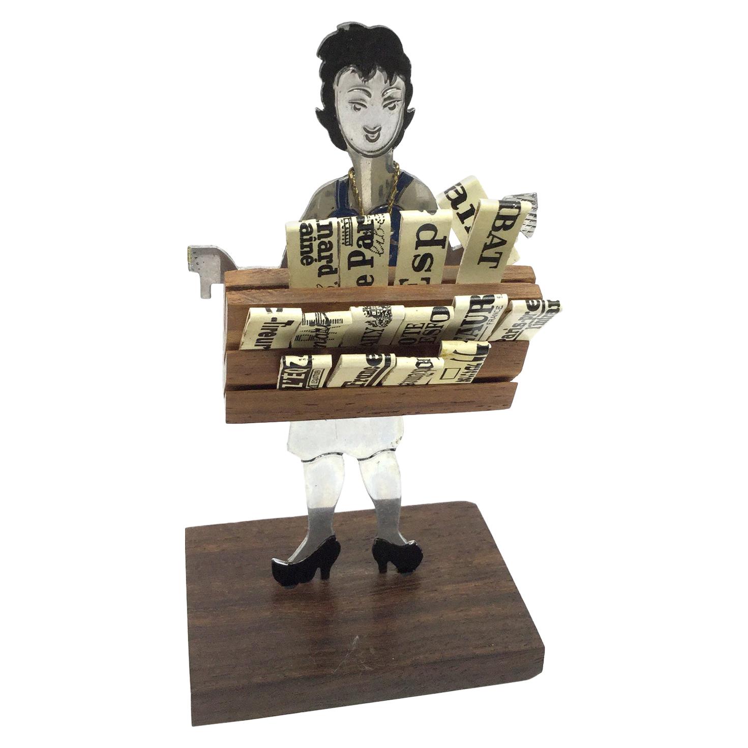 Art Deco Set Glass Markers "The Newspapers Seller" Signed Sudre, France, 1930 For Sale