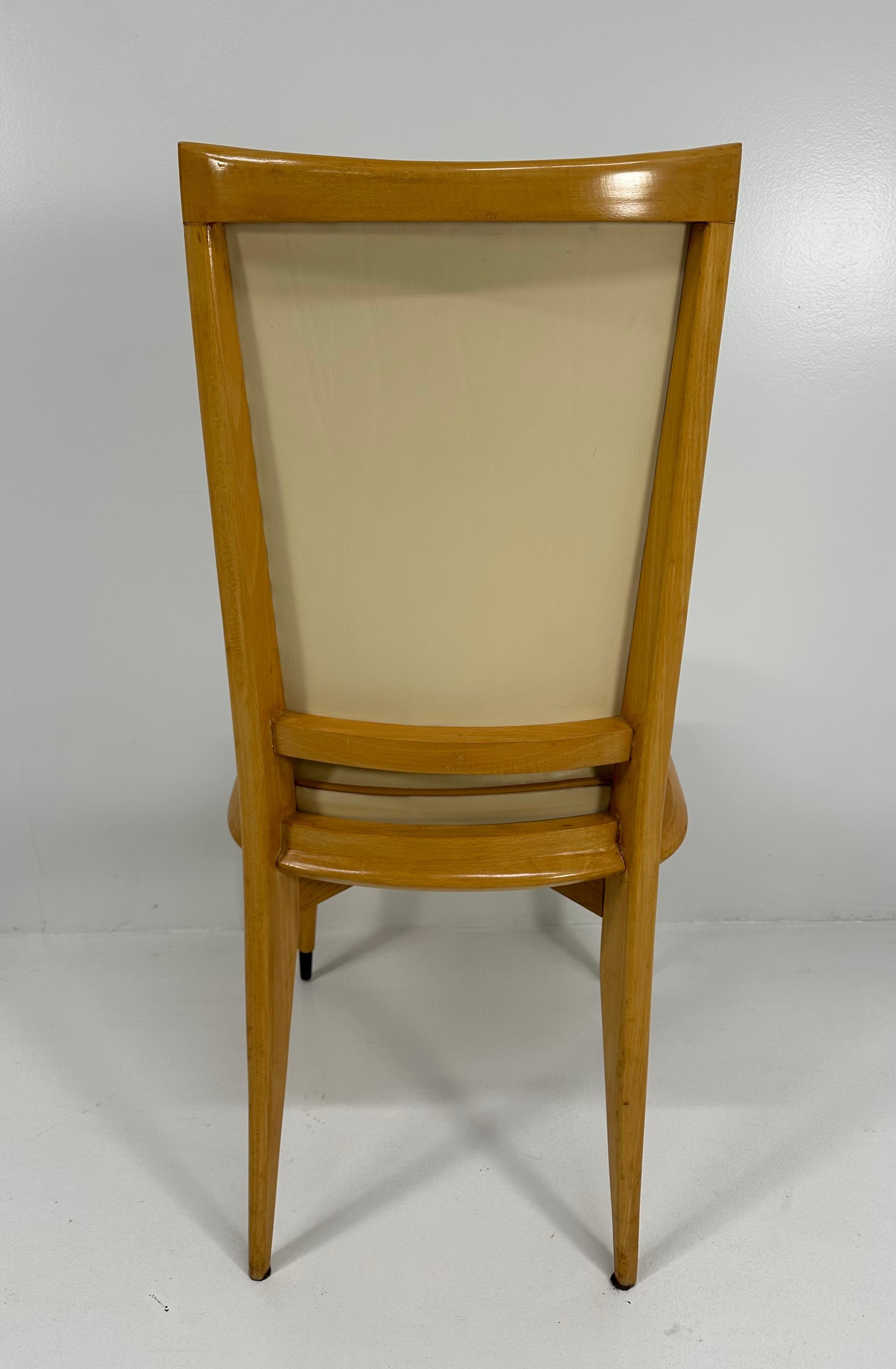 Set di 10 sedie Art Déco in acero e pelle color crema, anni '30 in vendita 4