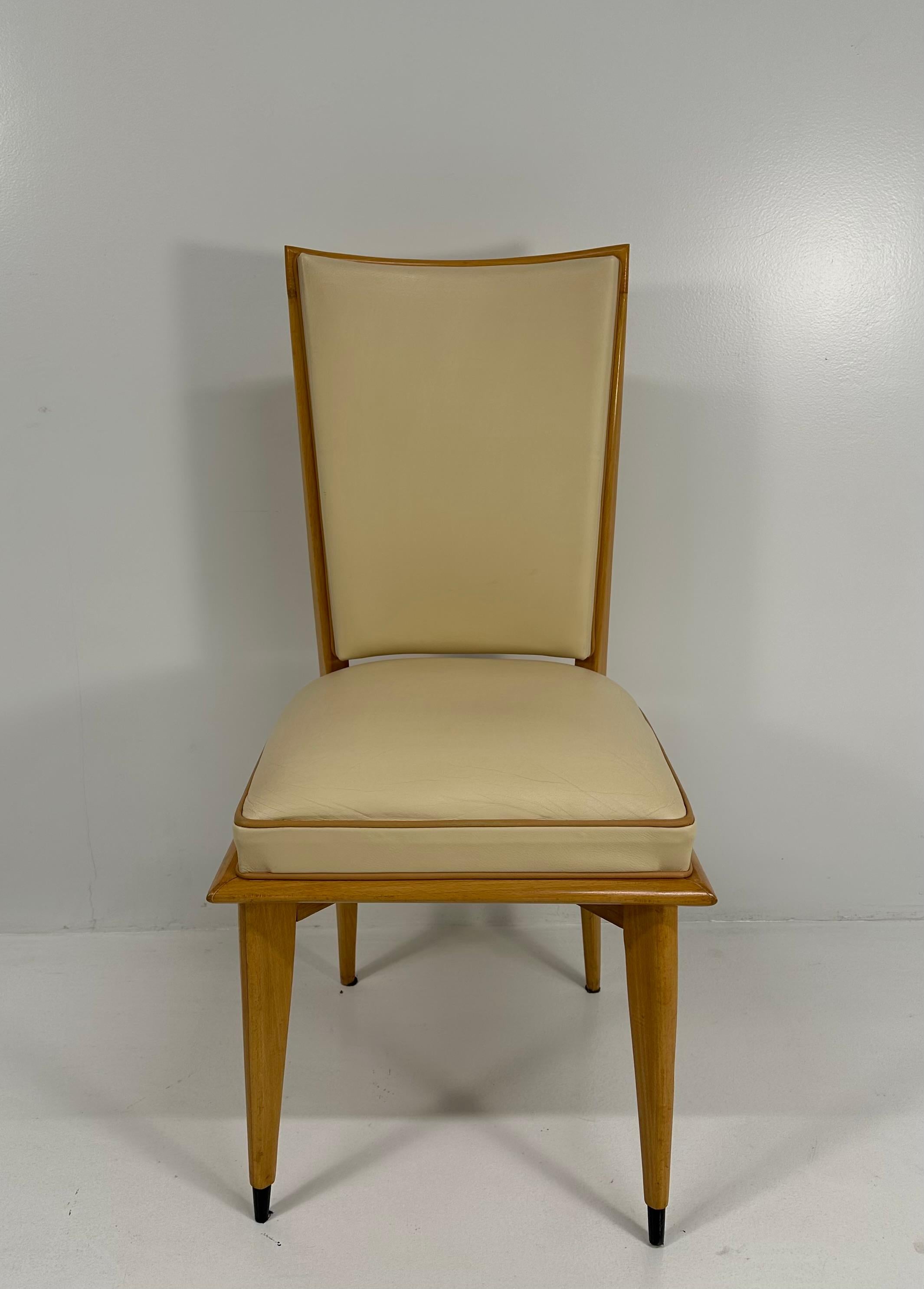 Acero Set di 10 sedie Art Déco in acero e pelle color crema, anni '30 in vendita