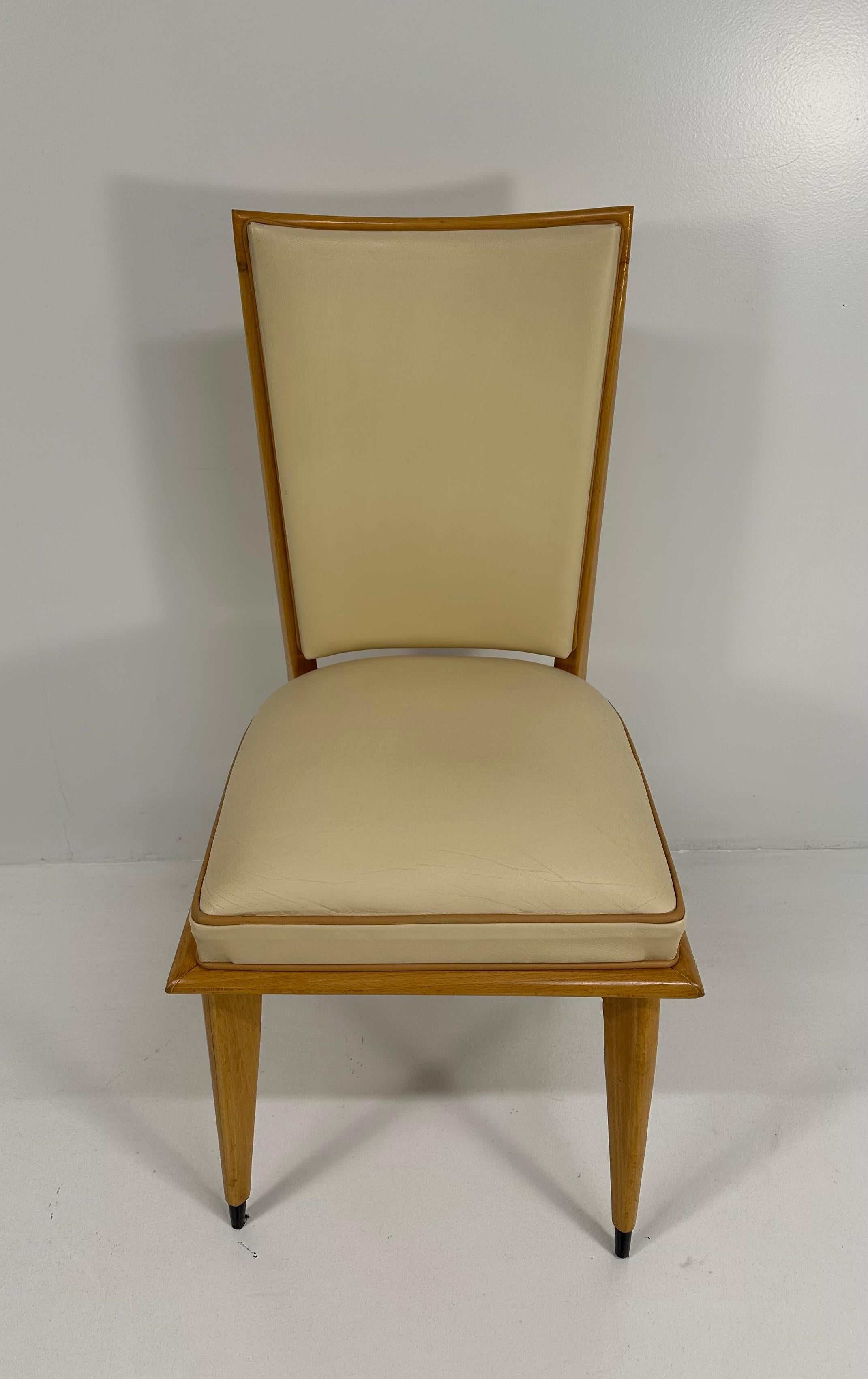 Set di 10 sedie Art Déco in acero e pelle color crema, anni '30 in vendita 1
