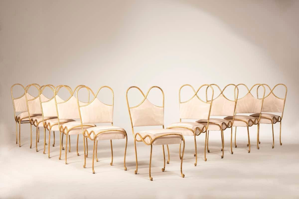 Italian Art Deco Set of 10 French Wrought Iron Chairs For Sale
