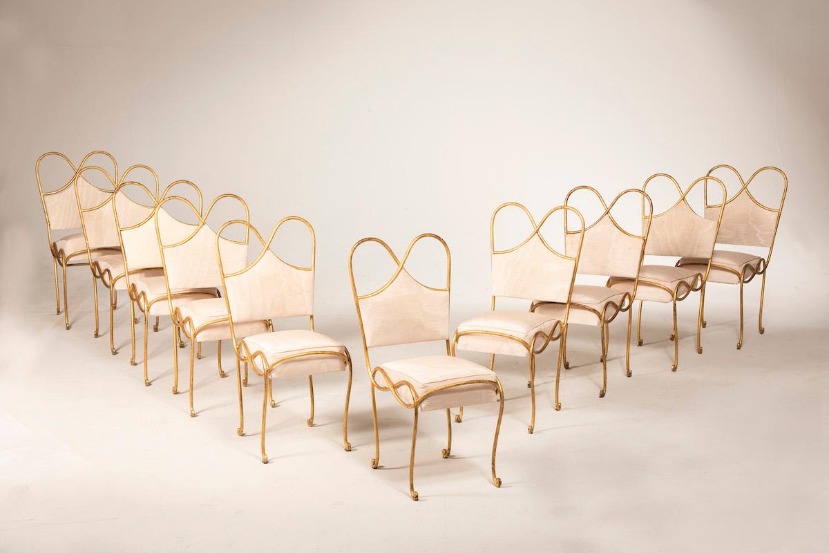 Mid-20th Century Art Deco Set of 10 French Wrought Iron Chairs For Sale