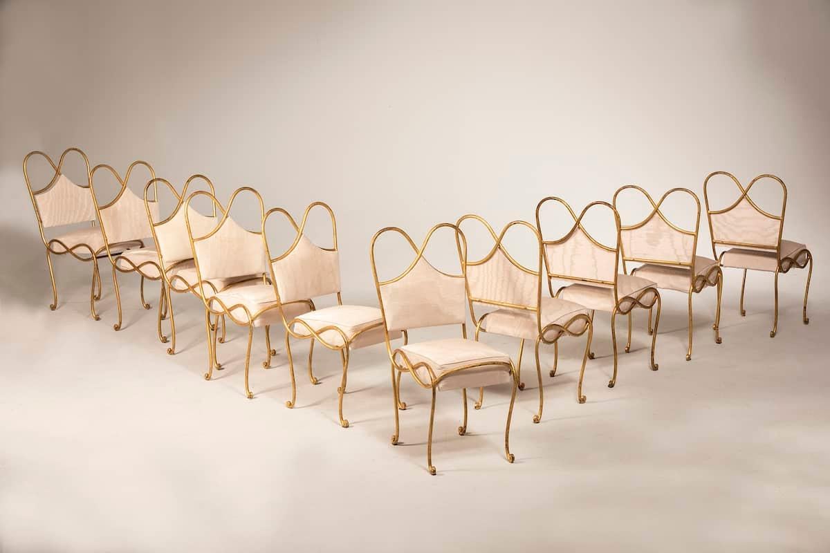 Art Deco Set of 10 French Wrought Iron Chairs For Sale 1