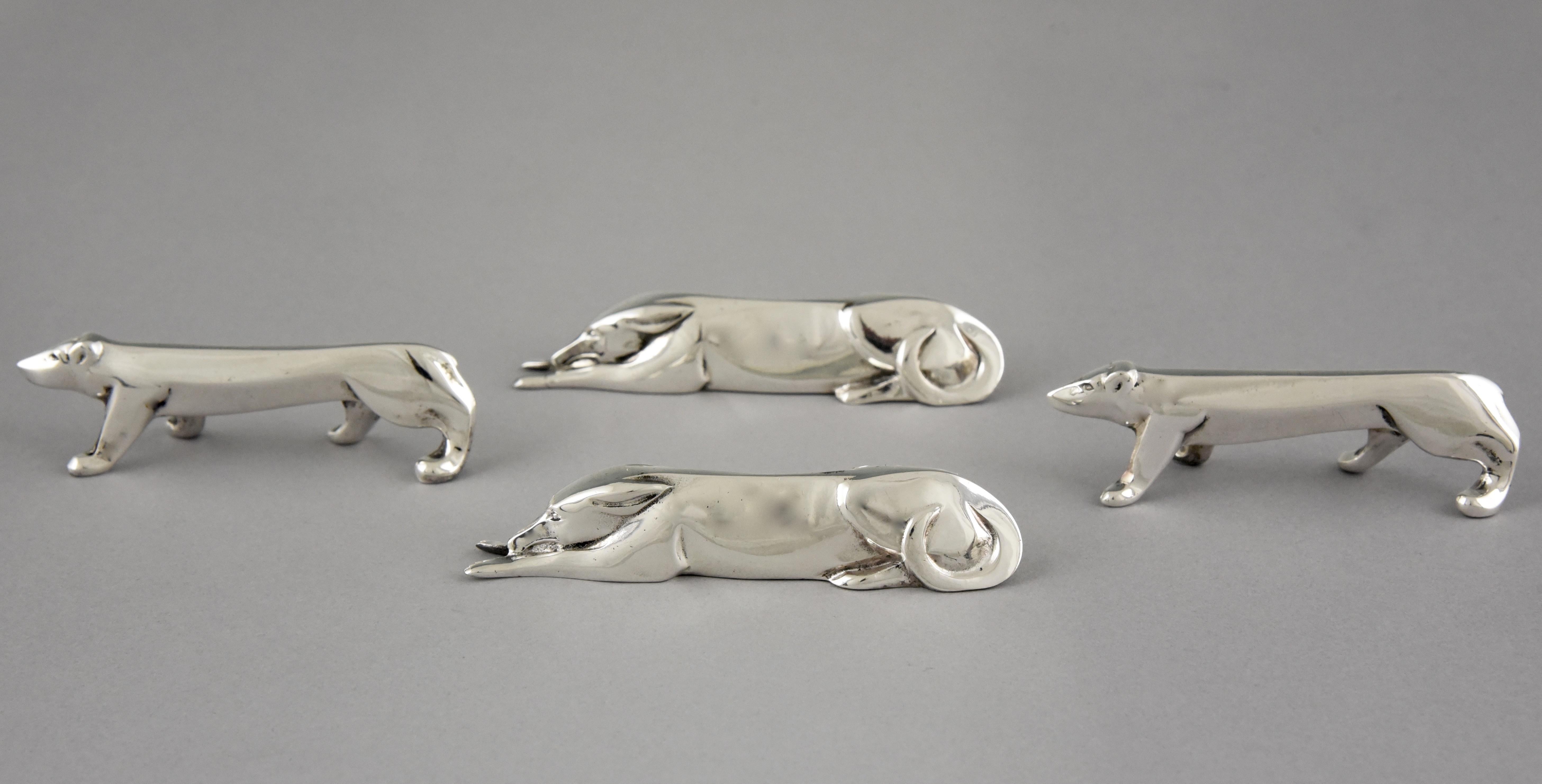 Metal Art Deco Set of 12 Animal Knife Rests in Case Sandoz for Gallia Christofle, 1930
