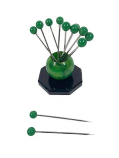 Art Deco Set of 12 Bakelite Cocktail Picks in Jade Green and Black