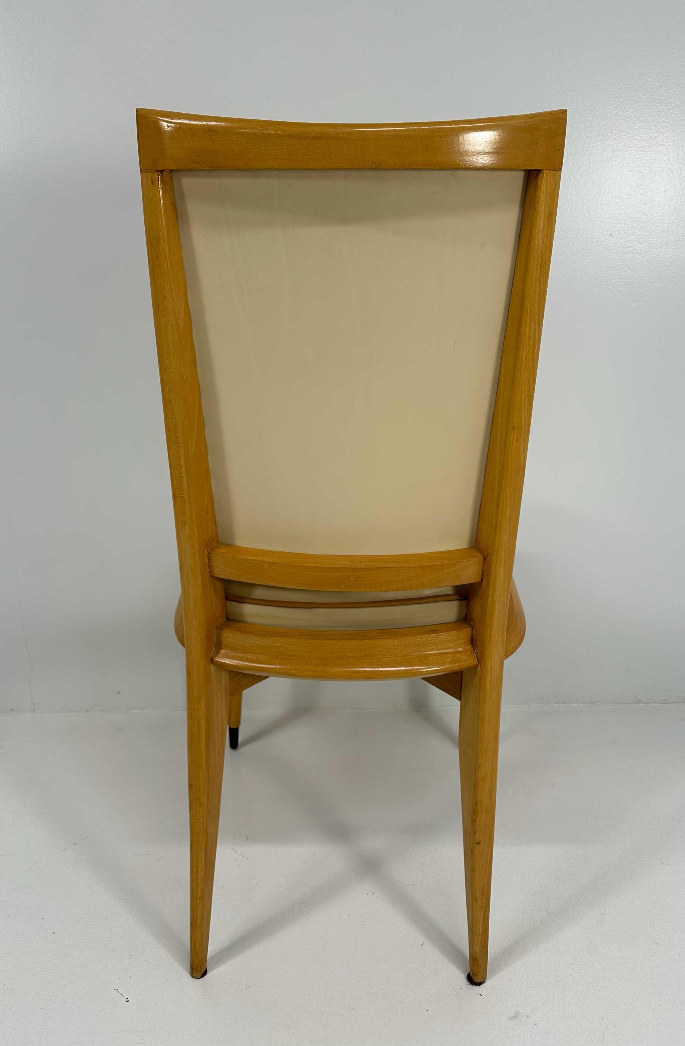 Set di 12 sedie Art Déco in acero e pelle color crema, anni '30 in vendita 4