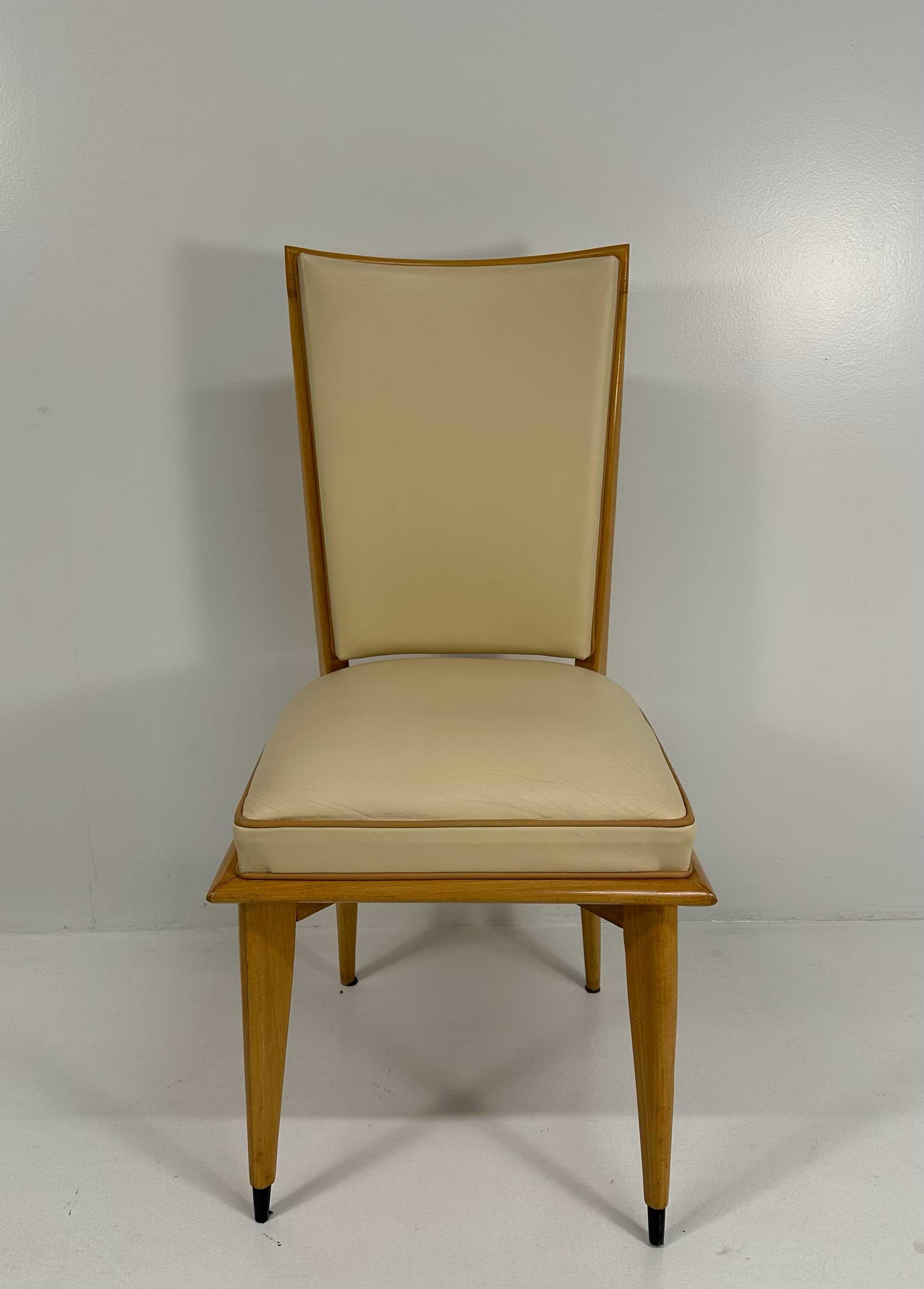 Acero Set di 12 sedie Art Déco in acero e pelle color crema, anni '30 in vendita