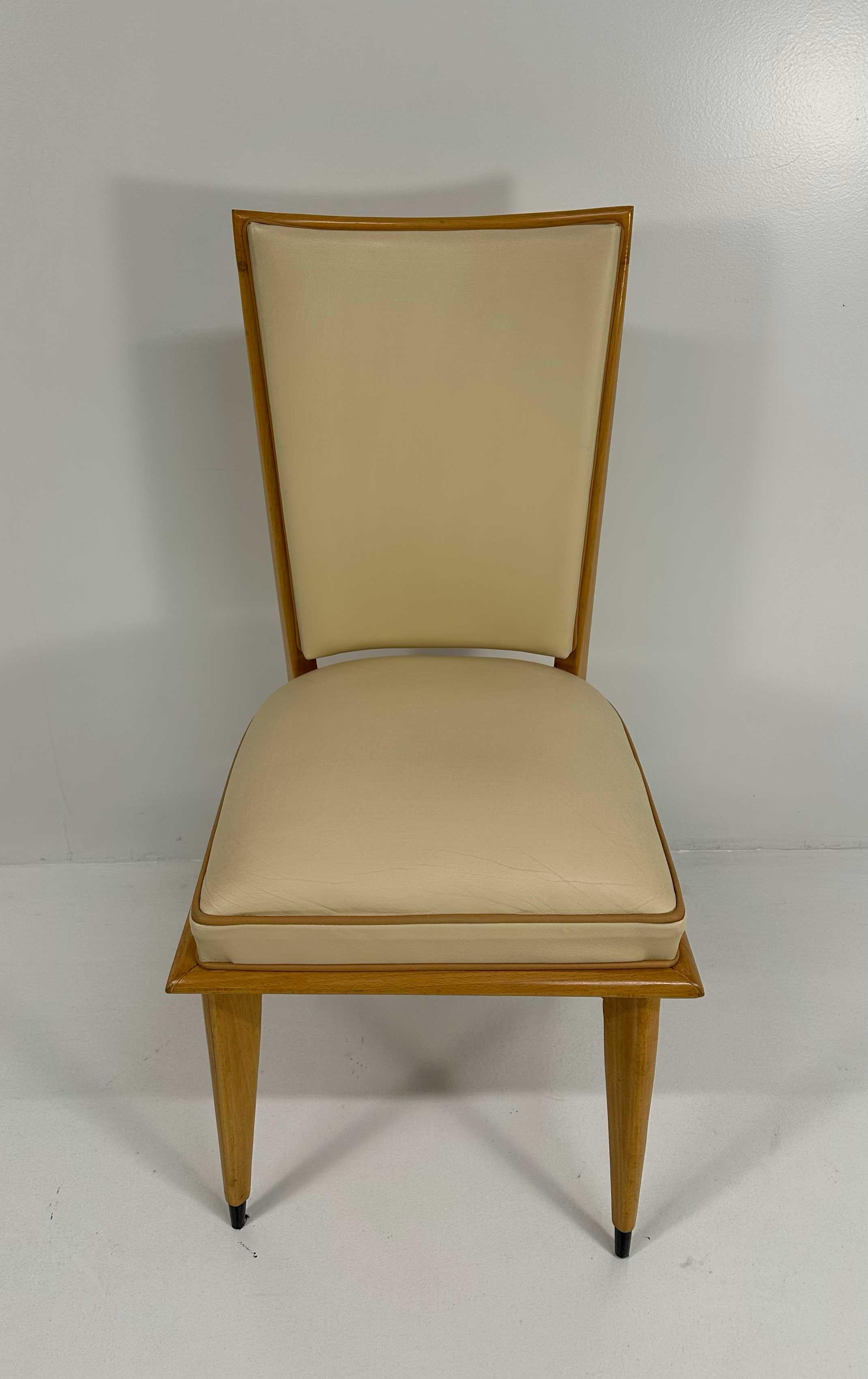 Set di 12 sedie Art Déco in acero e pelle color crema, anni '30 in vendita 1