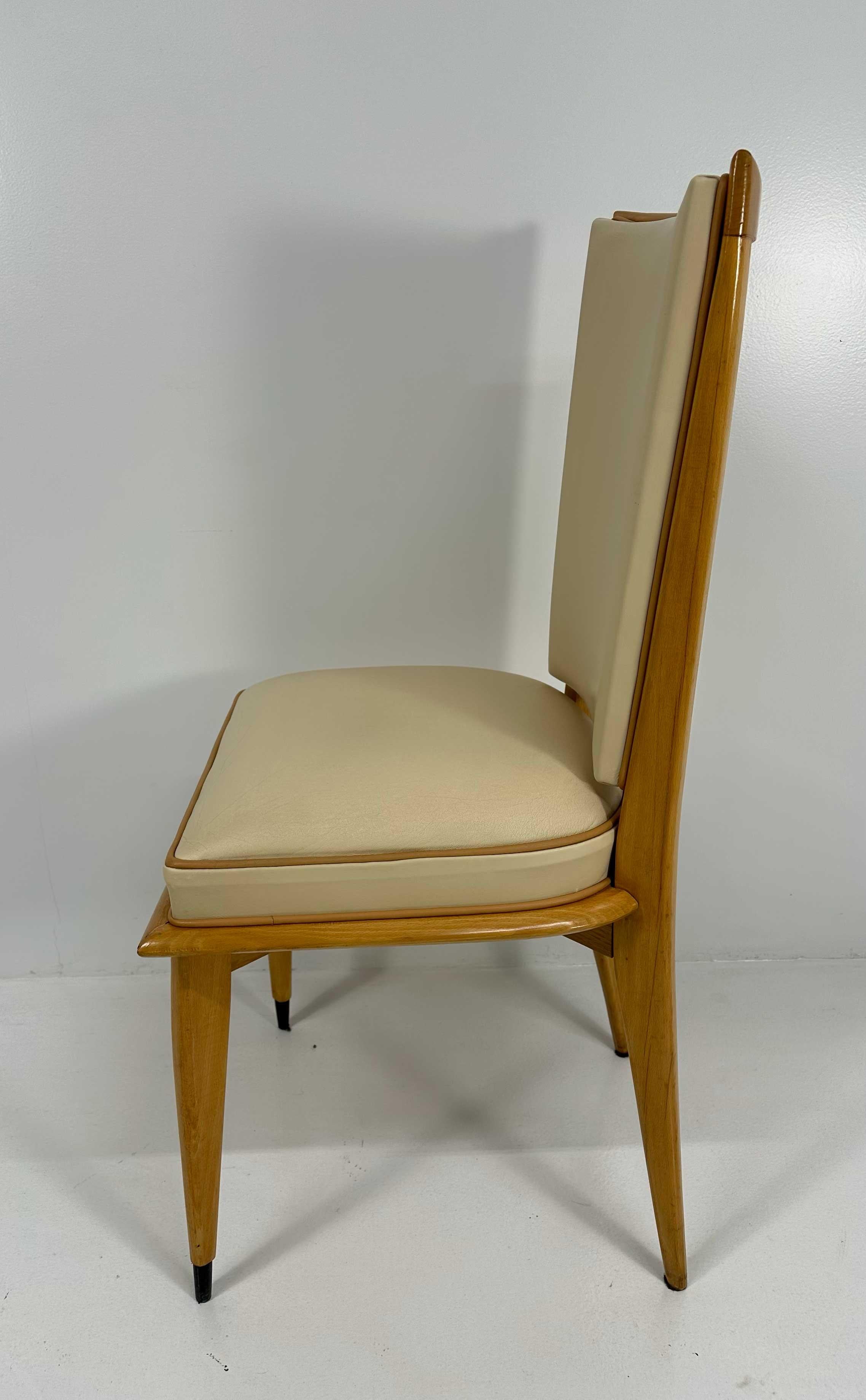 Set di 12 sedie Art Déco in acero e pelle color crema, anni '30 in vendita 3