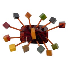 Art Deco Set of 12 Cocktail Picks & Stand in Butterscotch and Tortoise Bakelite