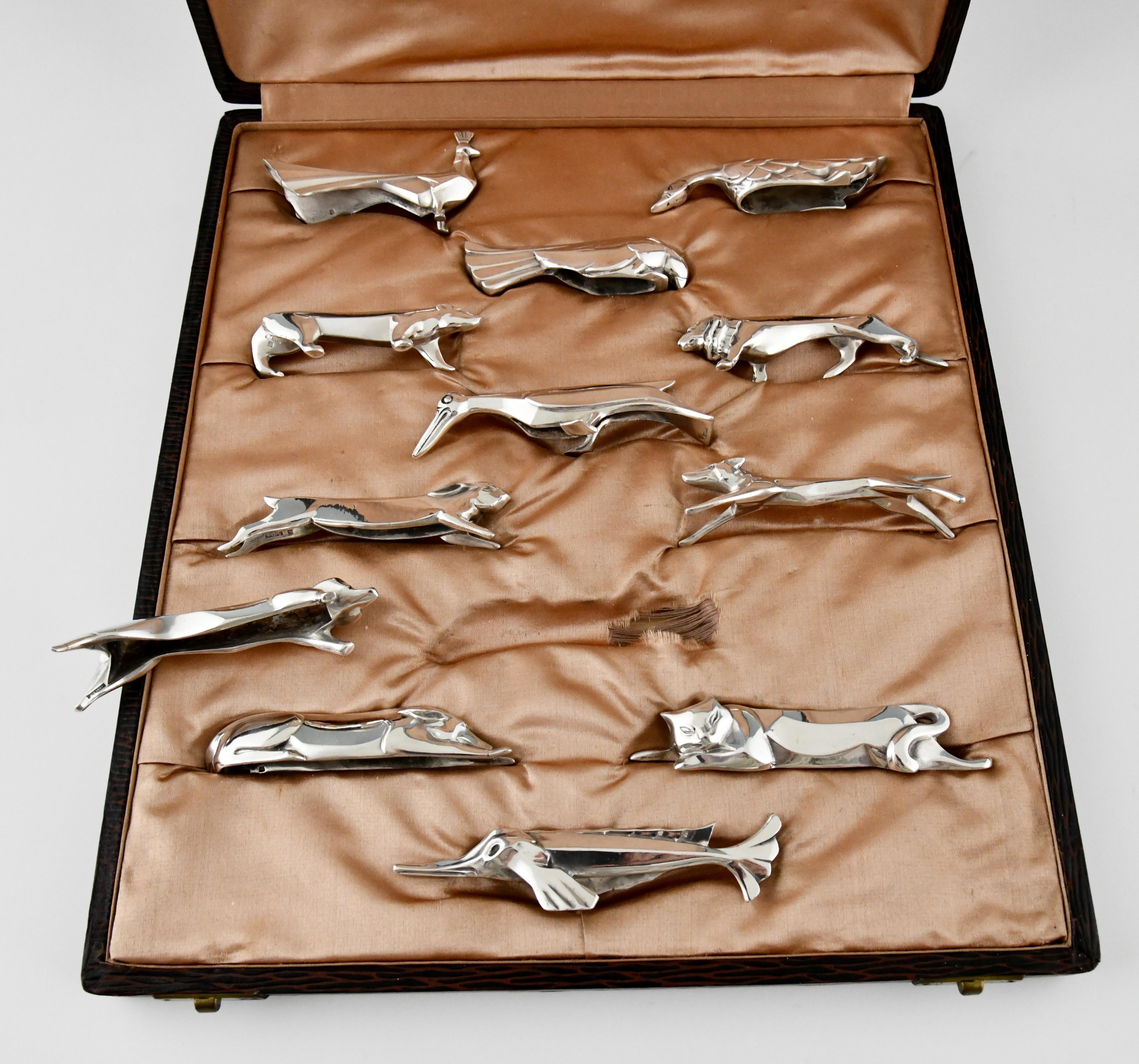 Art Deco Set of 12 Silvered Animal Knife Rests Sandoz for Gallia Christofle 5