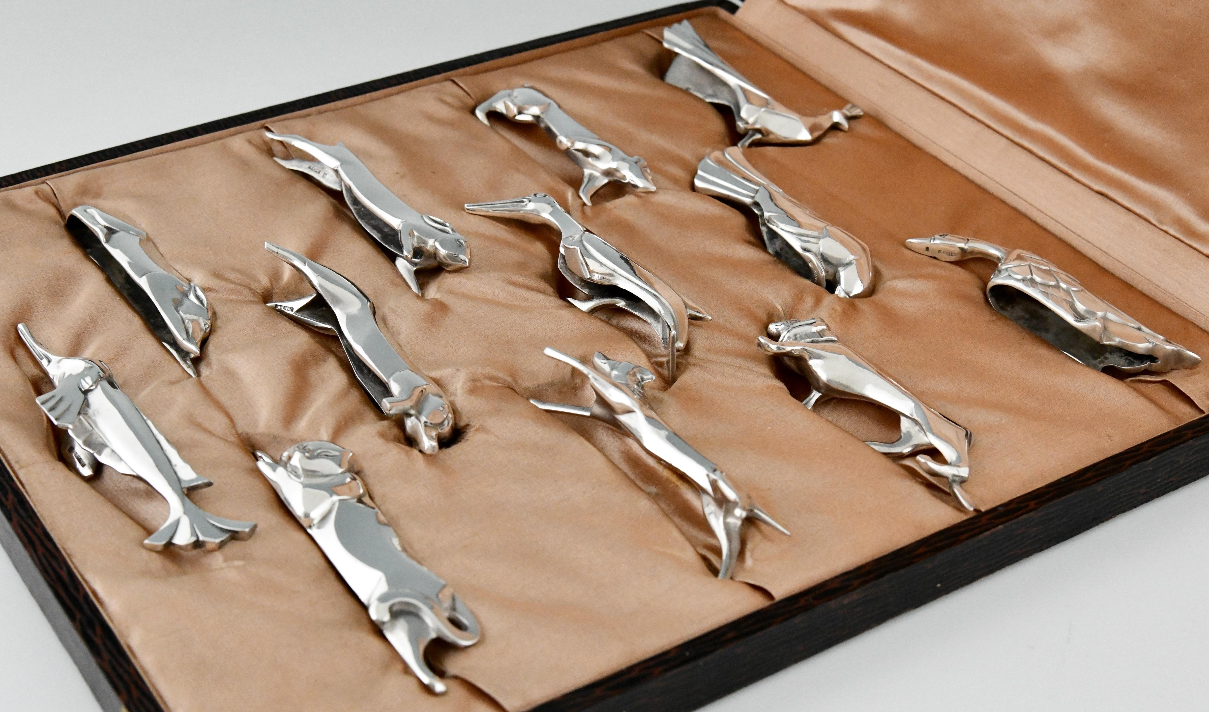 Art Deco Set of 12 Silvered Animal Knife Rests Sandoz for Gallia Christofle In Good Condition In Antwerp, BE