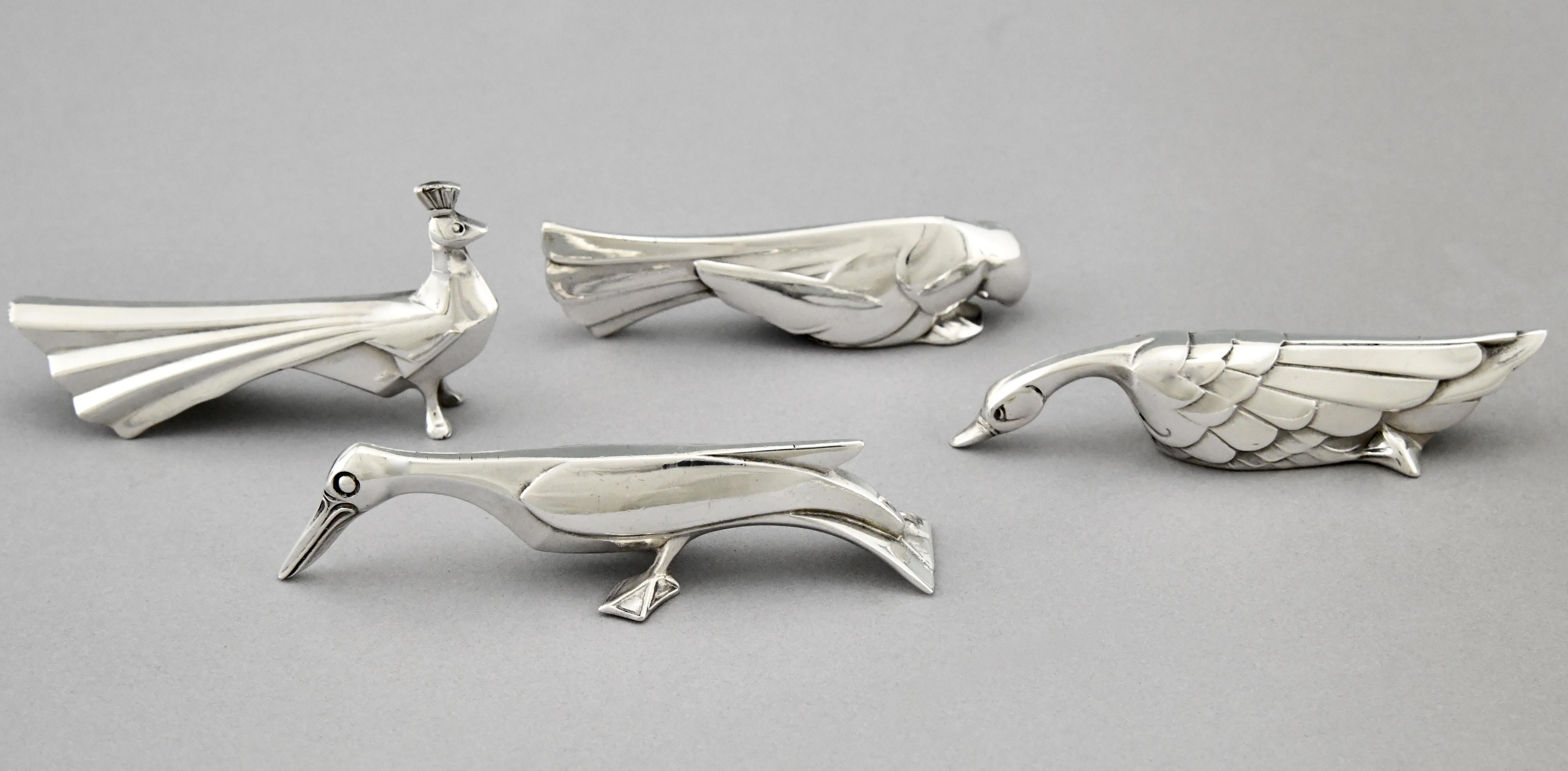 Mid-20th Century Art Deco Set of 12 Silvered Animal Knife Rests Sandoz for Gallia Christofle